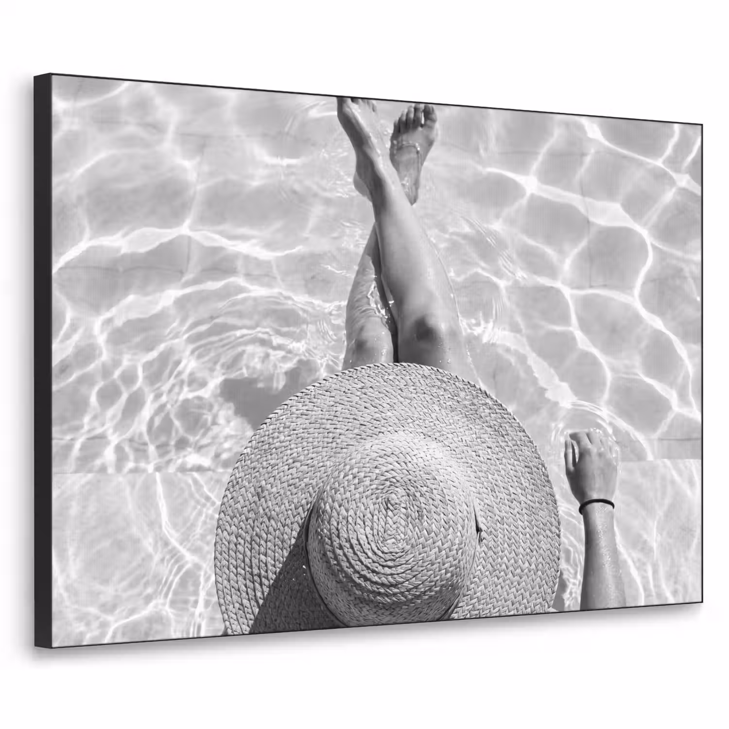Zwembad - Hoed - Water - Zwart - Wit - Zomers Textielframe zwart klein -3d