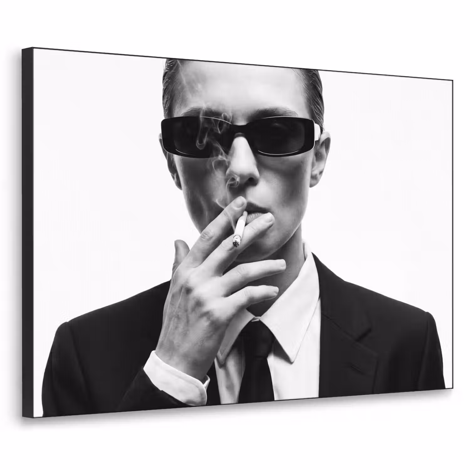 Portret - Pak - Roken - Zwart - Wit - Stoer Textielframe zwart klein -3d