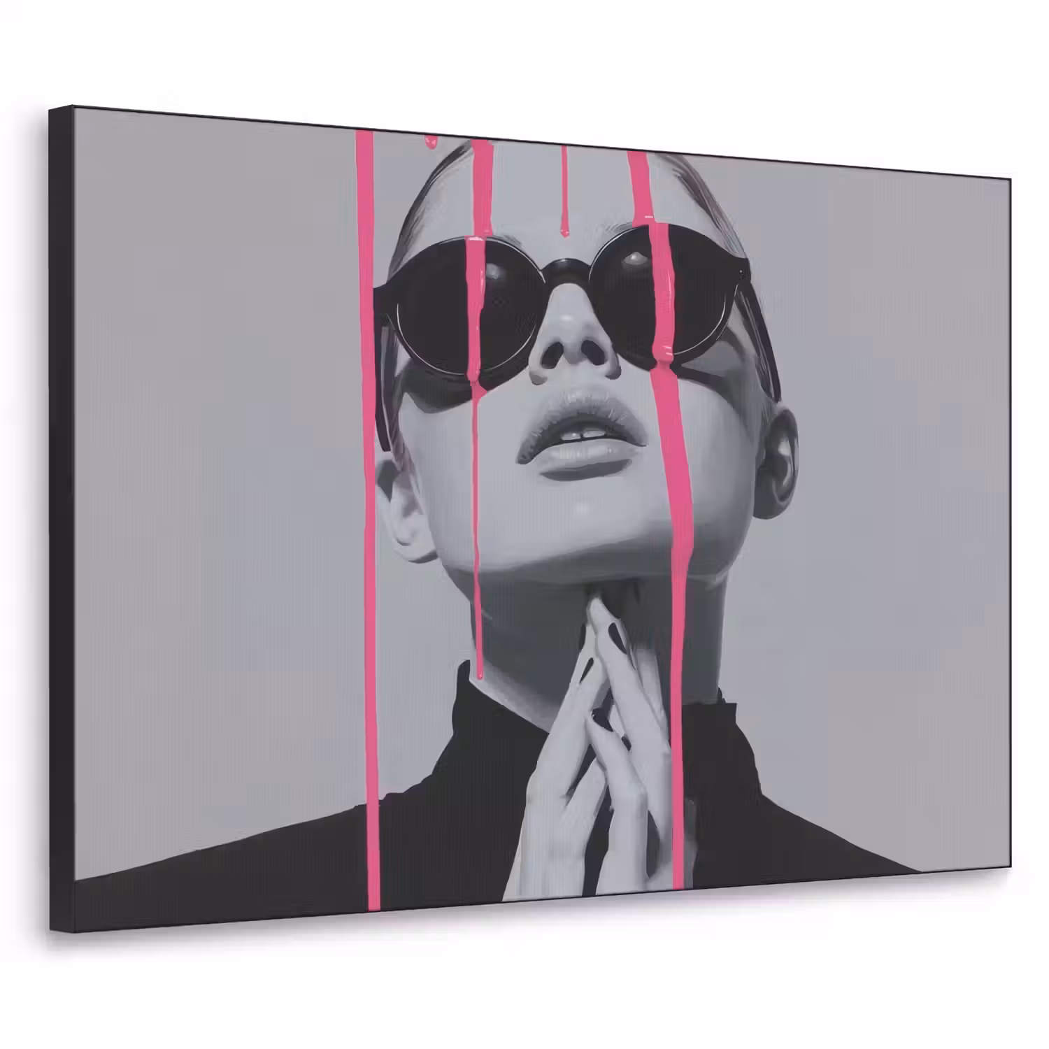 Portret - Vrouw - Zonnebril - Verfdruppels Textielframe - compleet frame klein -3d