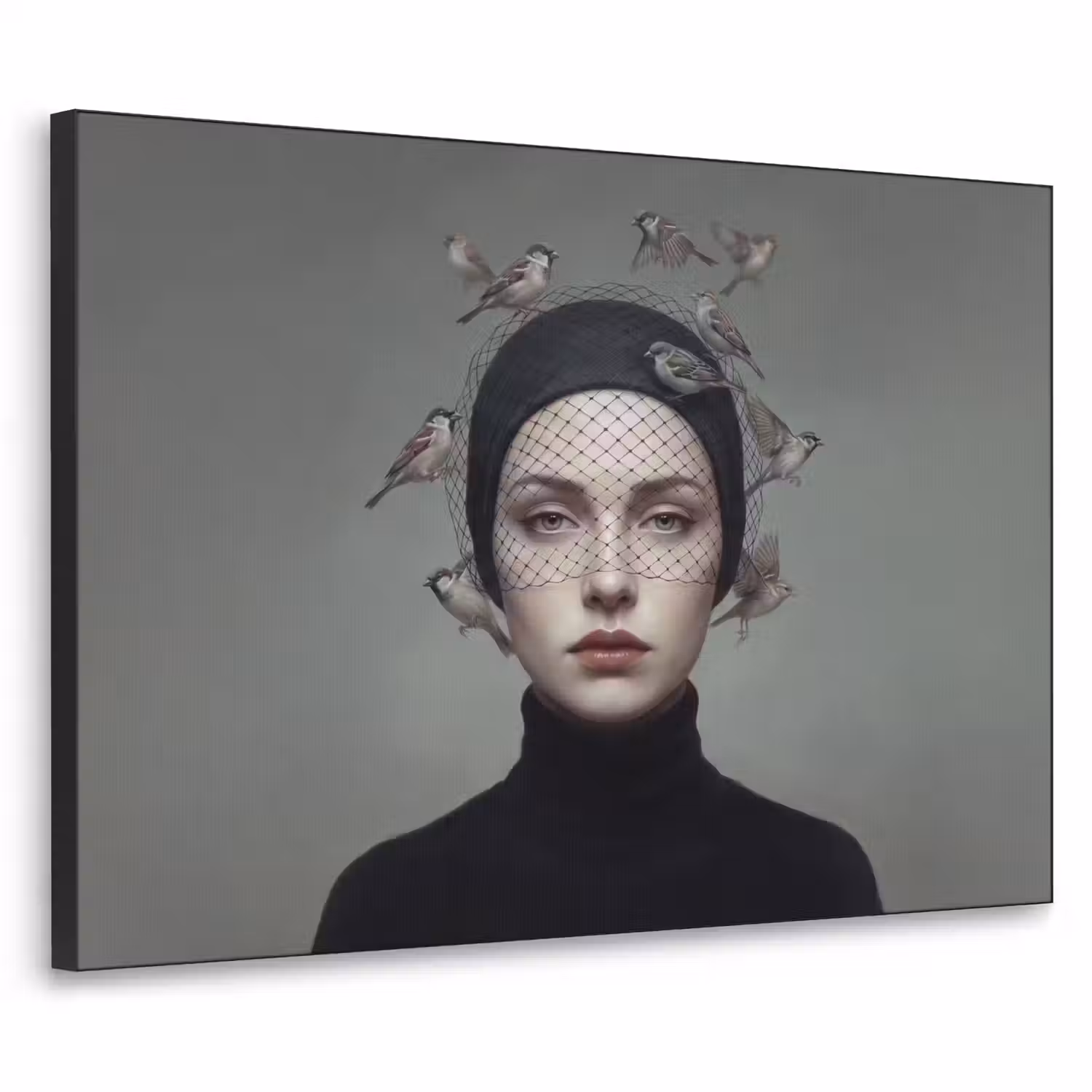 Portret - Vogels - Zwart Textielframe zwart klein -3d