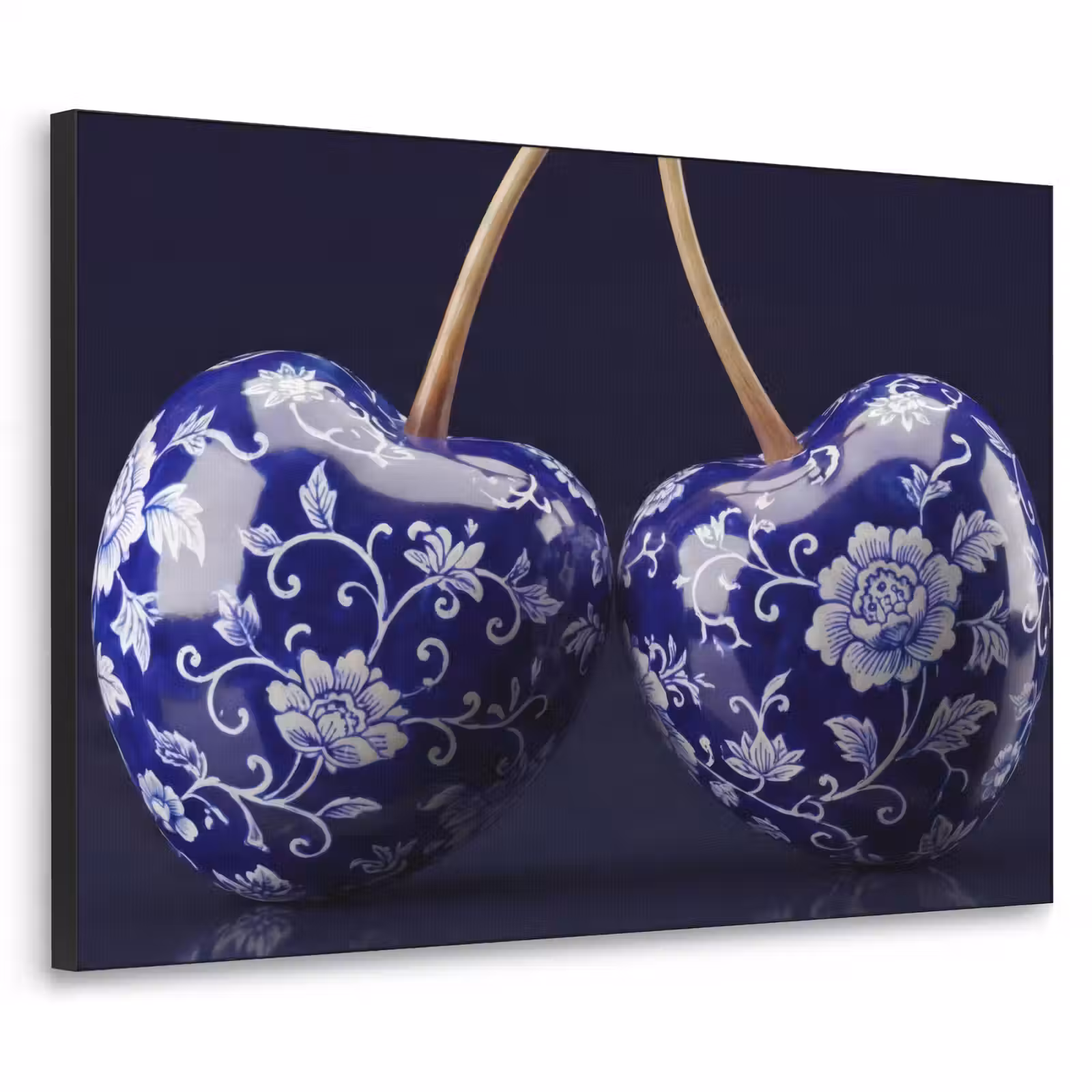Art Frame - Porzellan - Kirsche - Delft - Blau - Porselein- Kersen - Delfts - Blauw Textielframe zwart klein