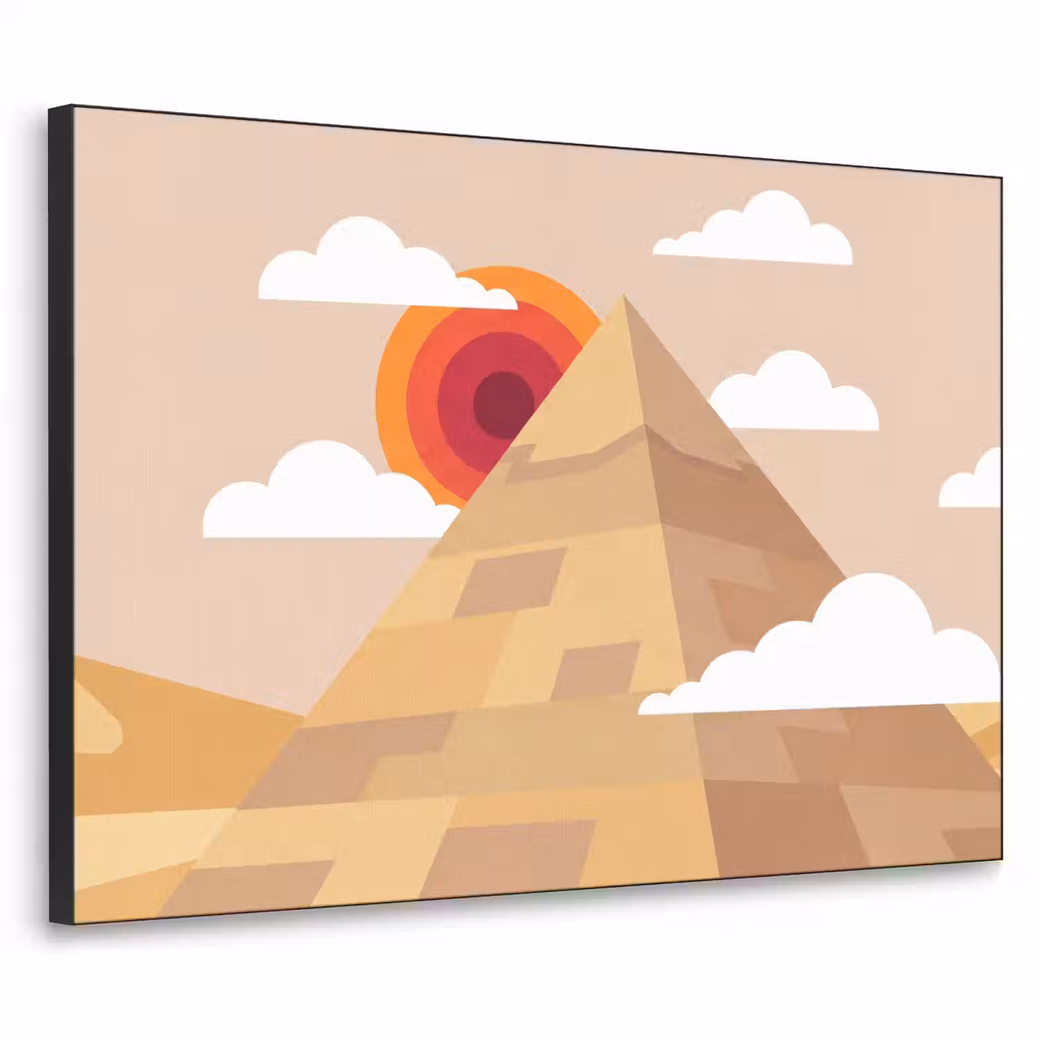 Piramide - Zon - Woestijn - Modern - Oranje Textielframe zwart klein -3d