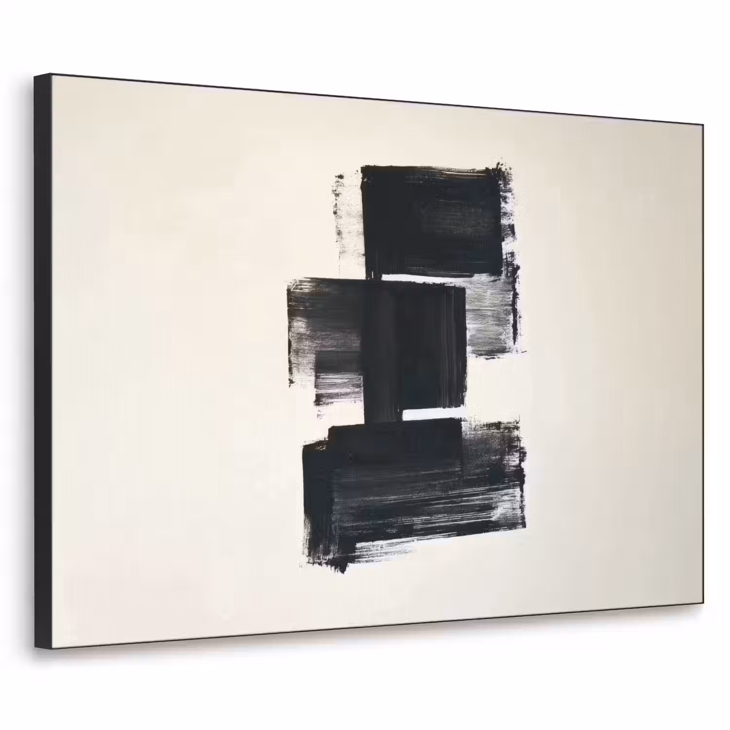 Rechthoeken - Penseelstreken - Abstract - Zwart Textielframe - compleet frame klein -3d