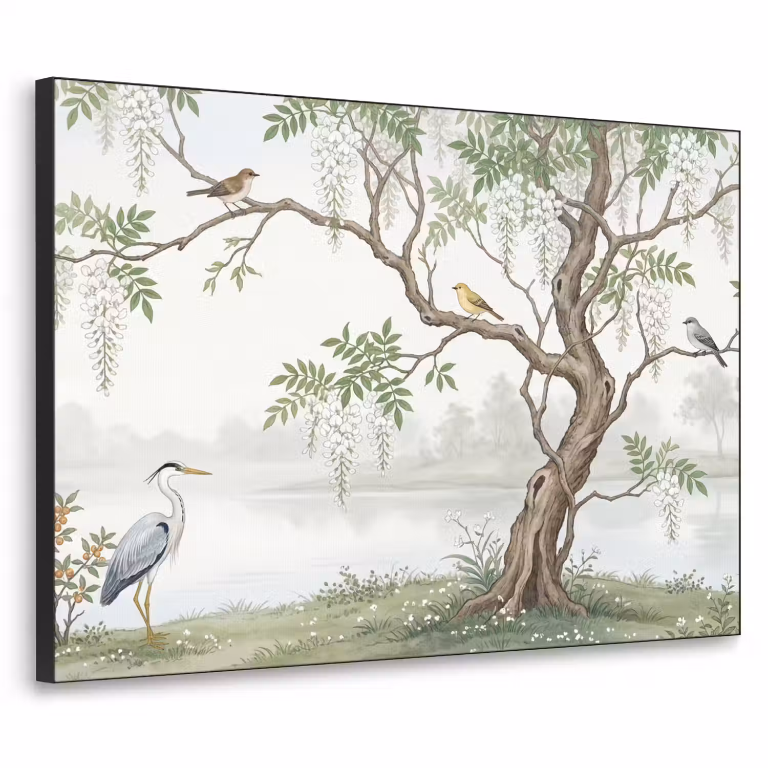 Reiger - Landschap - Groen Textielframe zwart klein -3d