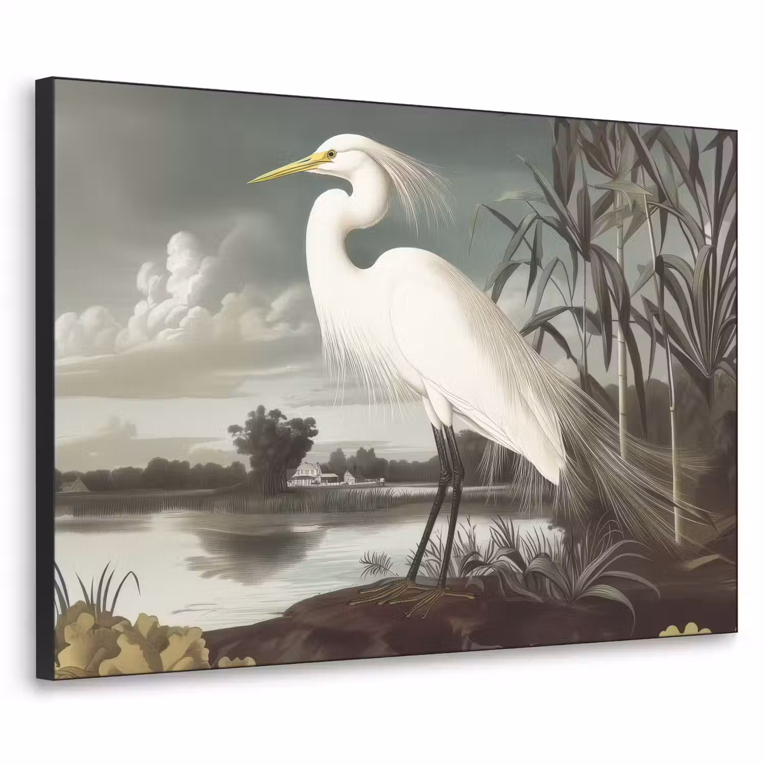 Reiger - Planten - Wolken - Wit Textielframe - compleet frame klein -3d