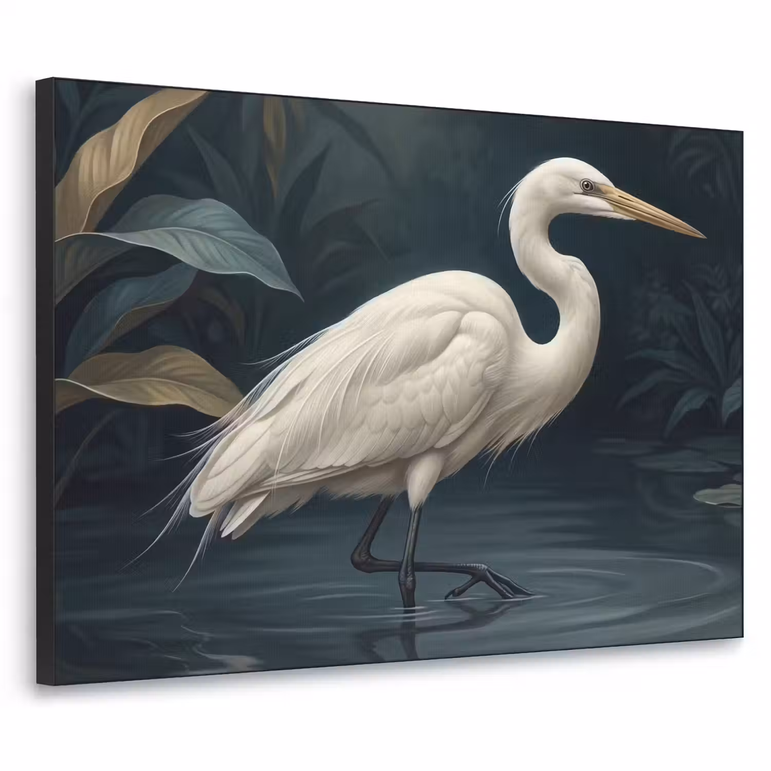 Reiger - Water - Natuur - Modern - Wit Textielframe zwart klein -3d