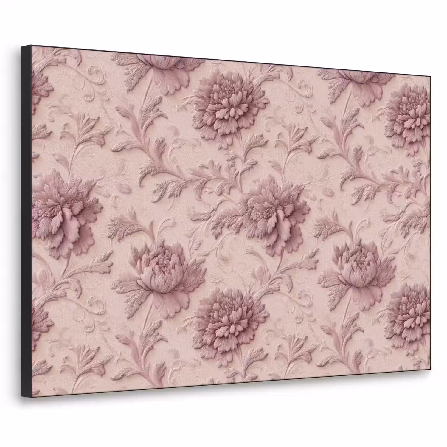 Reliëf - Pioenrozen - Roze Textielframe zwart klein 947 -3d