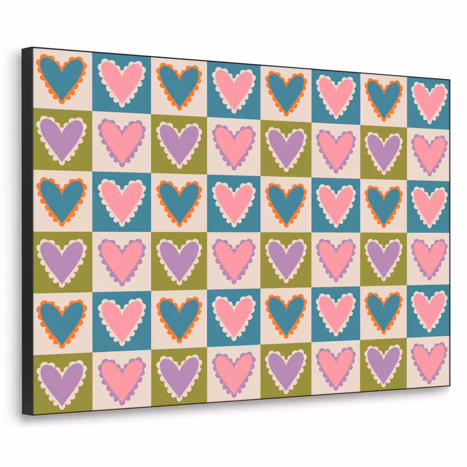 Retro - Kleuren - Patroon - Hartjes Textielframe - compleet frame klein 947 -3d
