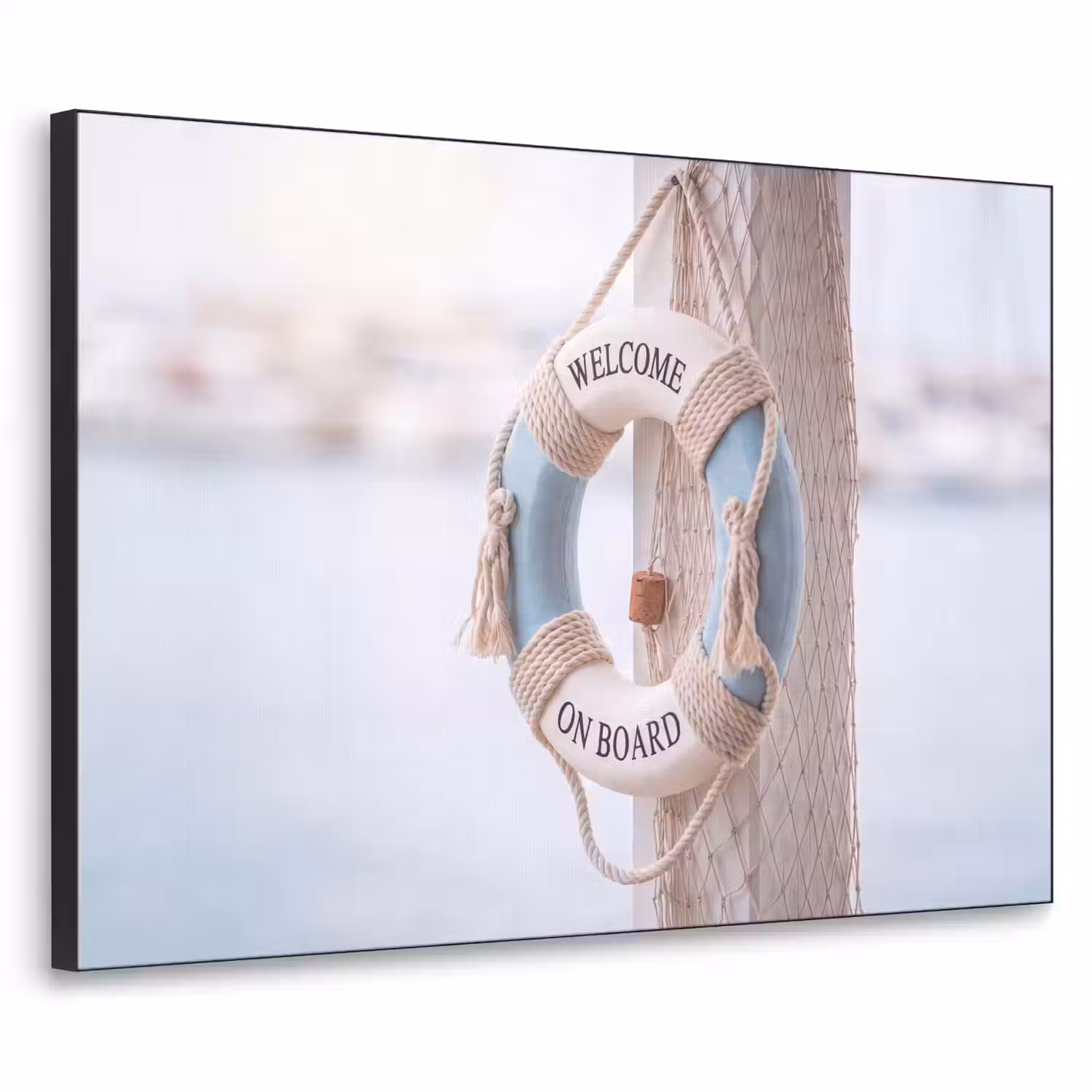Reddingsboei - Maritiem - Welkom - Blauw - Wit Textielframe zwart klein -3d