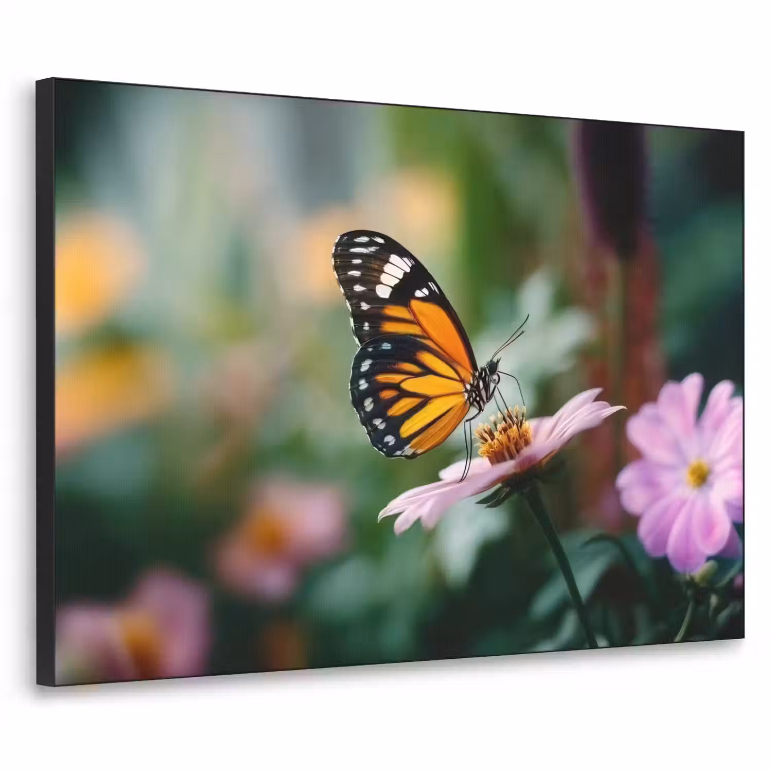 Roze bloemen - Vlinder - Zachte focus Textielframe - compleet frame klein -3d