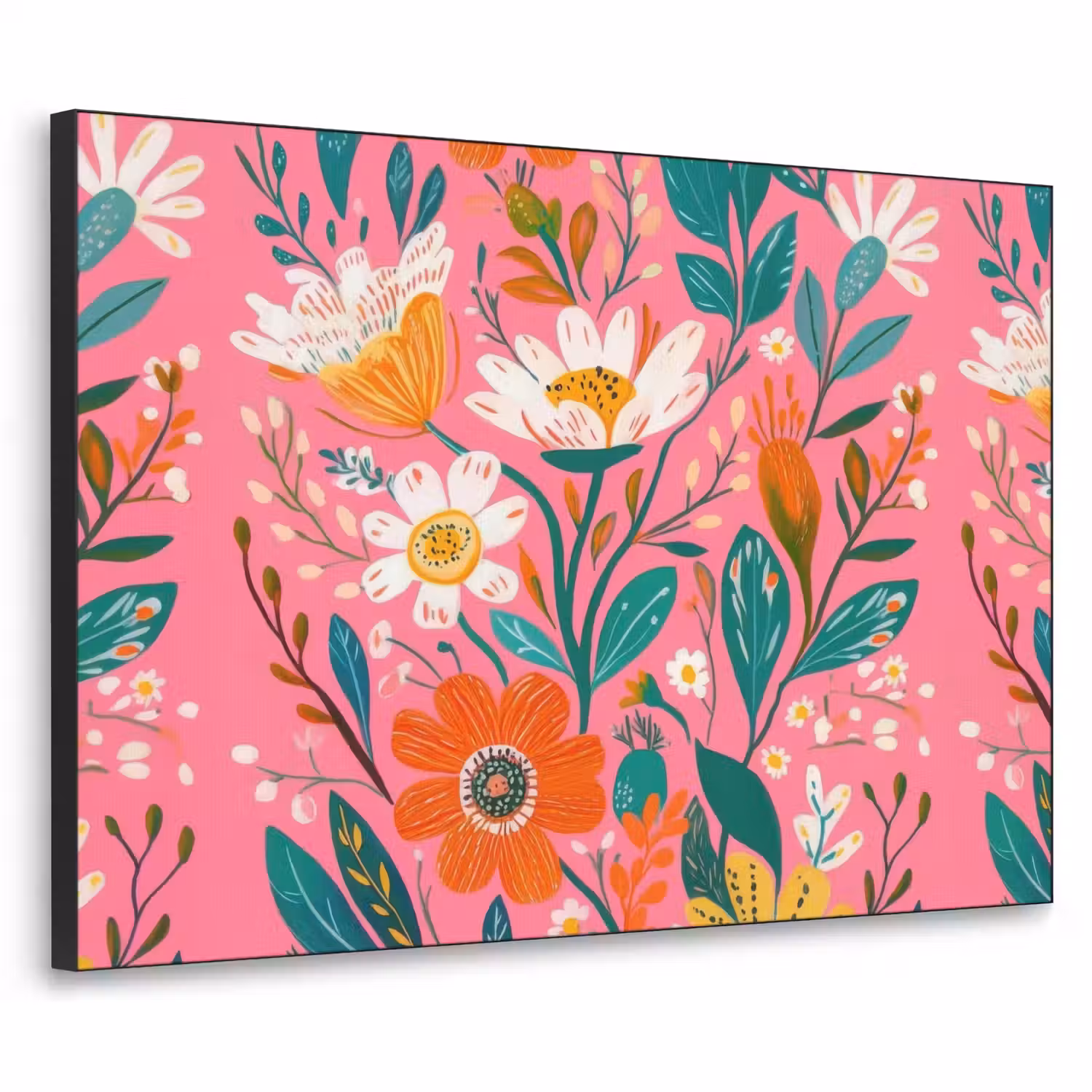 Roze - Bloemen - Wit - Oranje Textielframe - compleet frame klein -3d