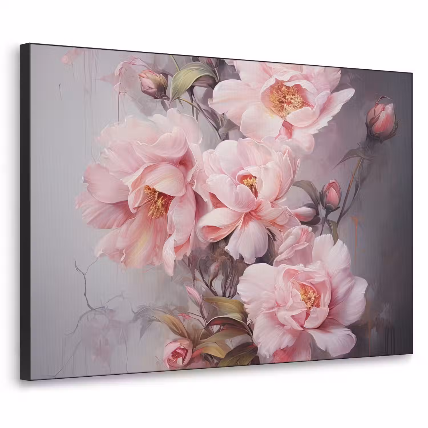 Rozen - Bloemen - Roze - Kunst - Watercolor Textielframe zwart klein -3d