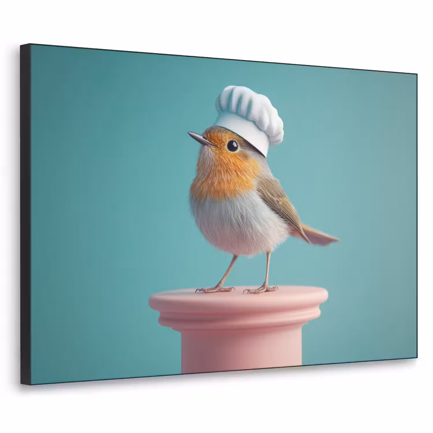 Roodborstje - Vogel - Koksmuts - Sokkel Textielframe - compleet frame klein -3d