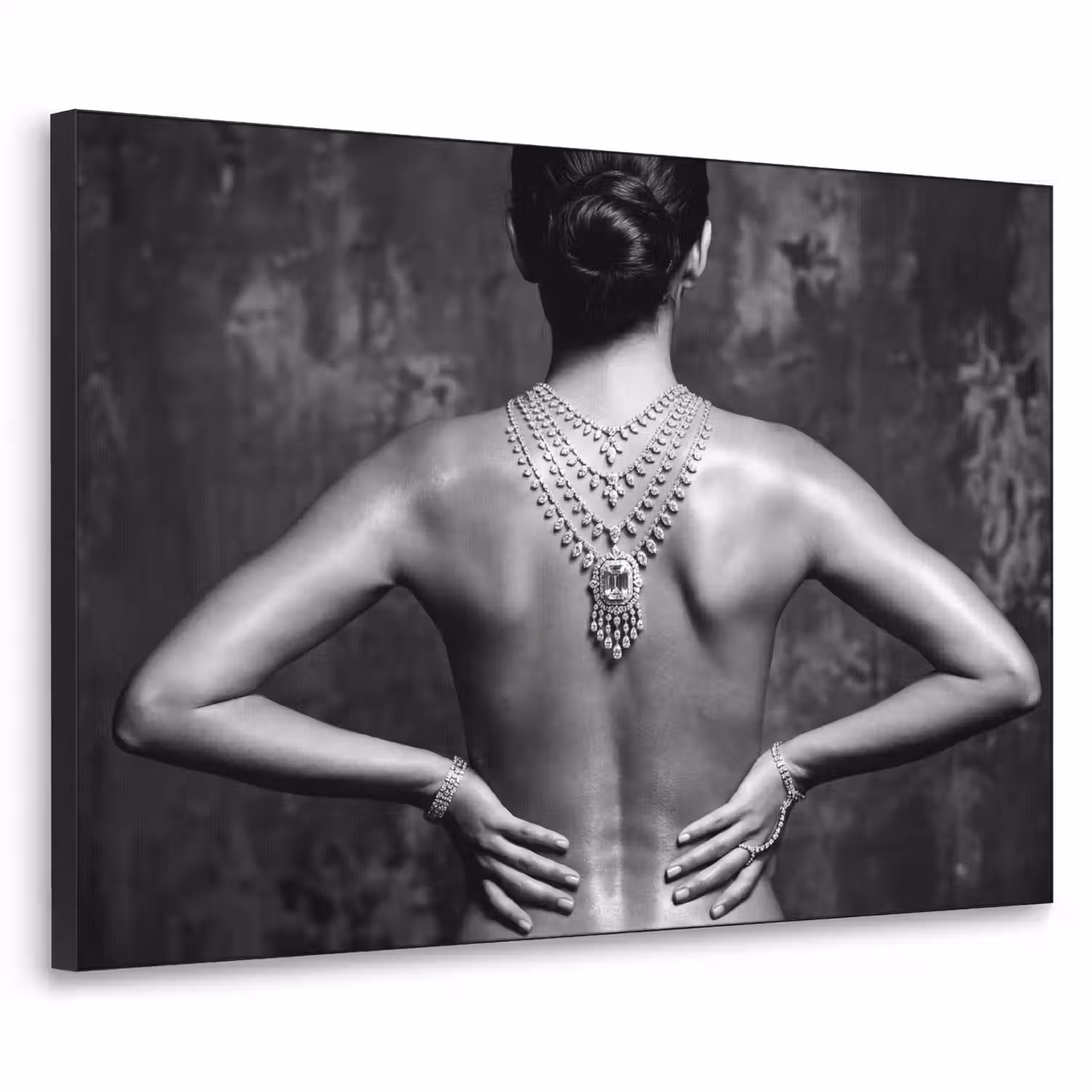 Rug - Ketting - Portret - Zwart - Wit - Glamour Textielframe zwart klein -3d