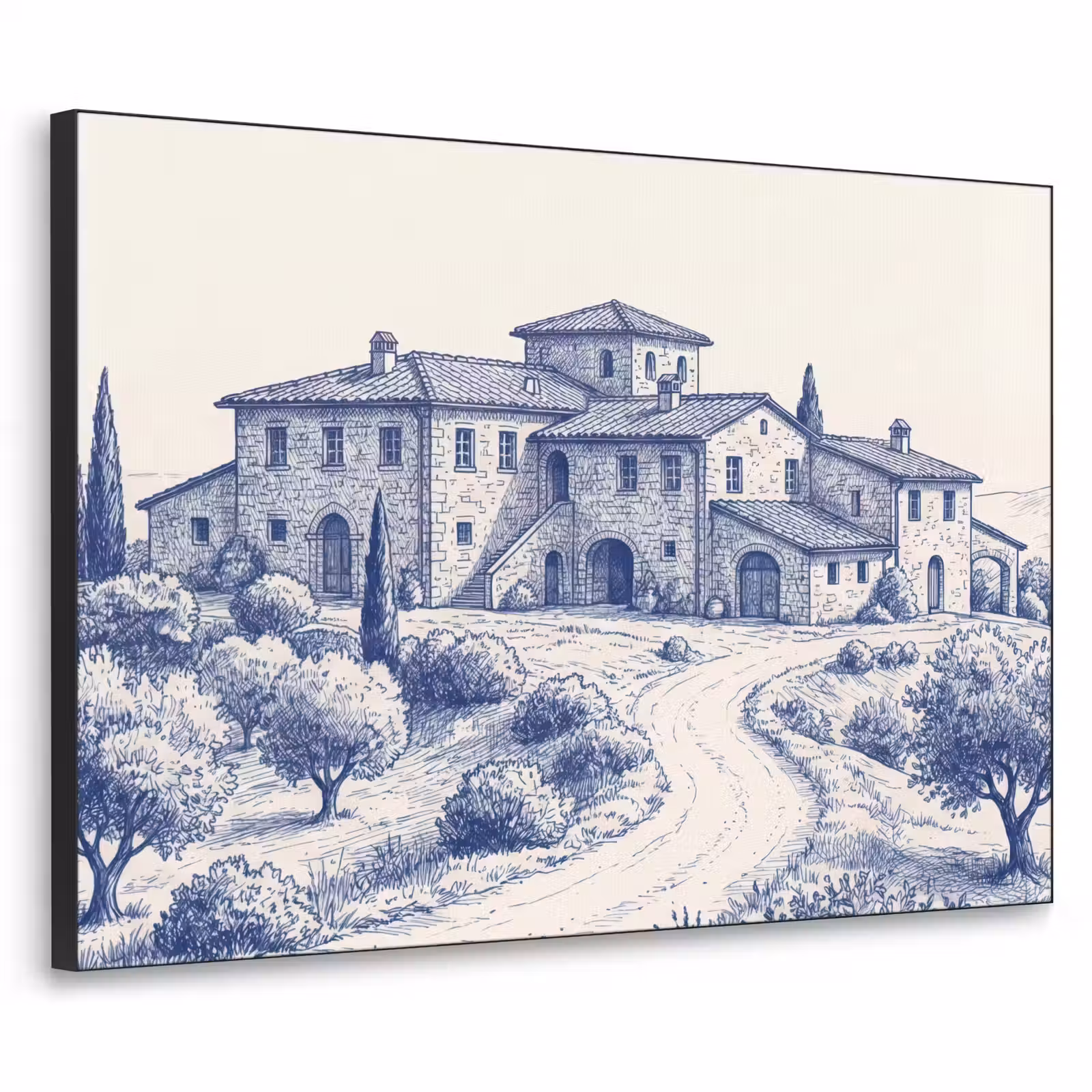 Art Frame - Rustikal - Anwesen - Blau - Rustiek - Landgoed - Blauw Textielframe zwart klein