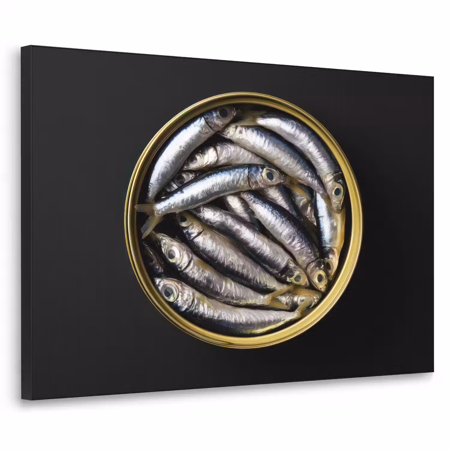 Sardines - Vissen - Rond - Zwart Textielframe - compleet frame klein -3d