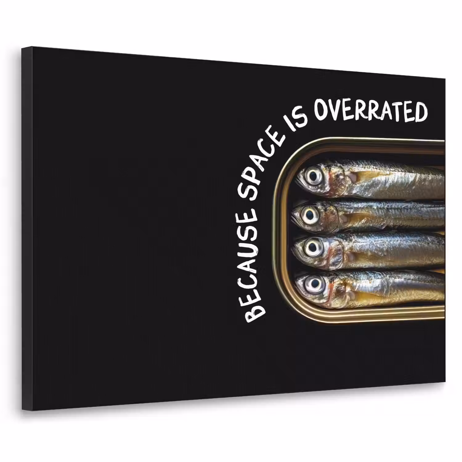 Sardines - Tekst - Vis - Blik Textielframe - compleet frame klein -3d