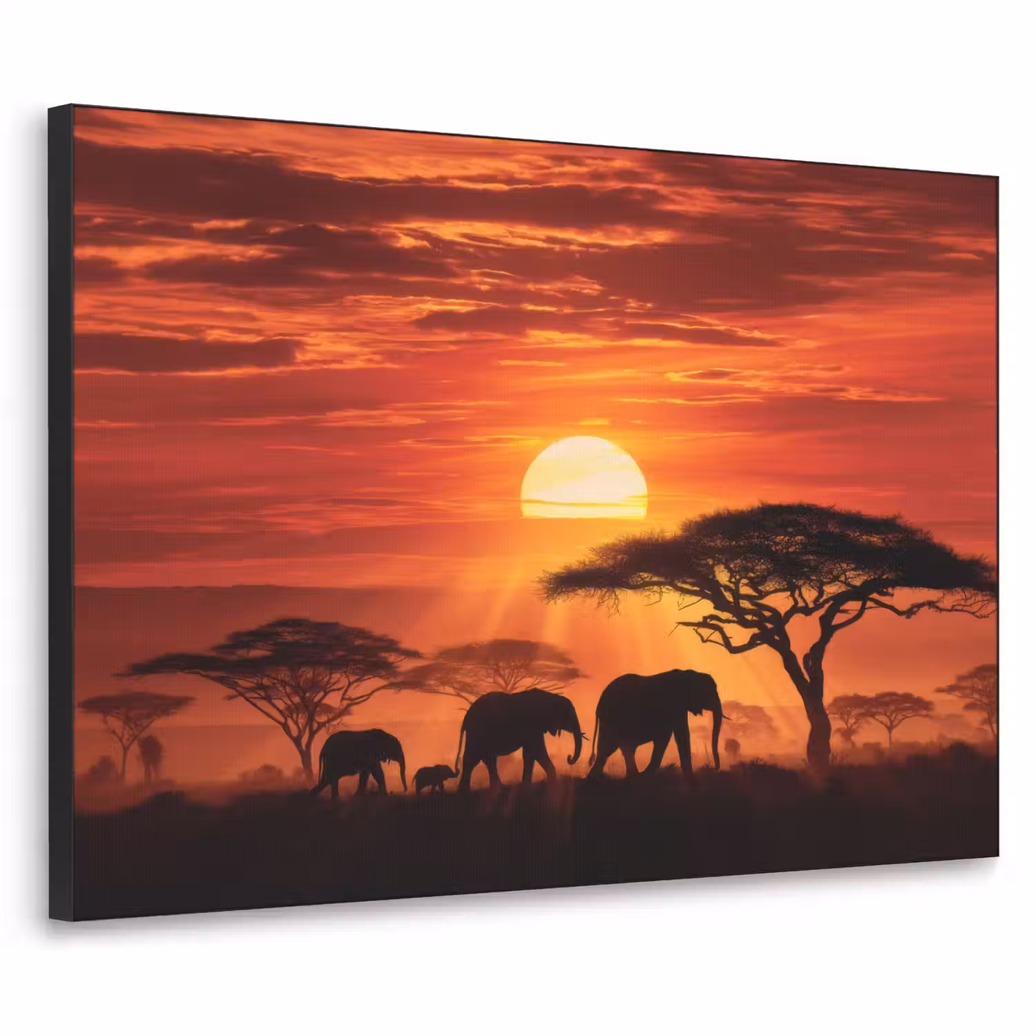 Savanne - Olifanten - Zonsondergang Textielframe - compleet frame klein -3d