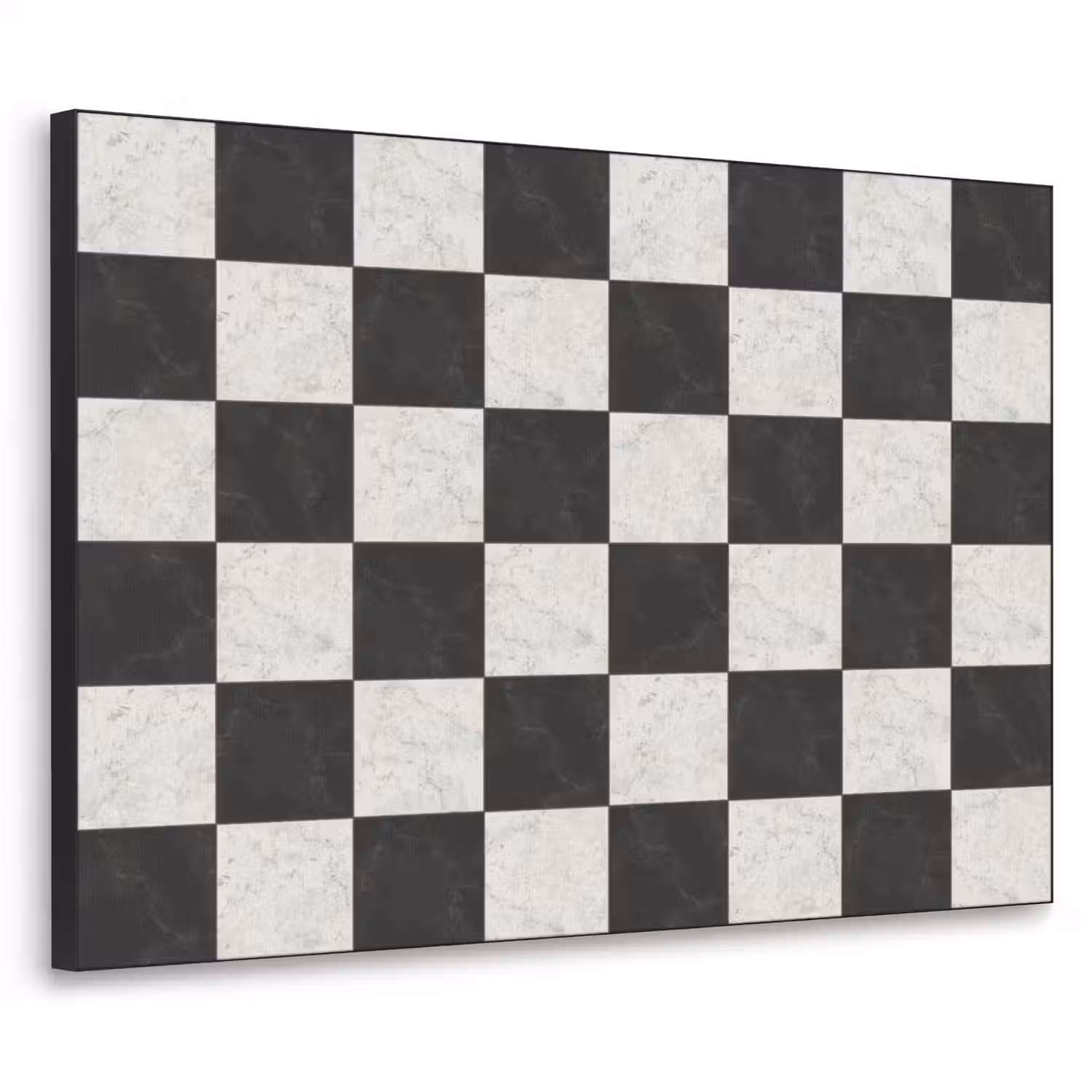 Dambord - Marmer - Zwart - Wit Textielframe zwart klein 947 -3d