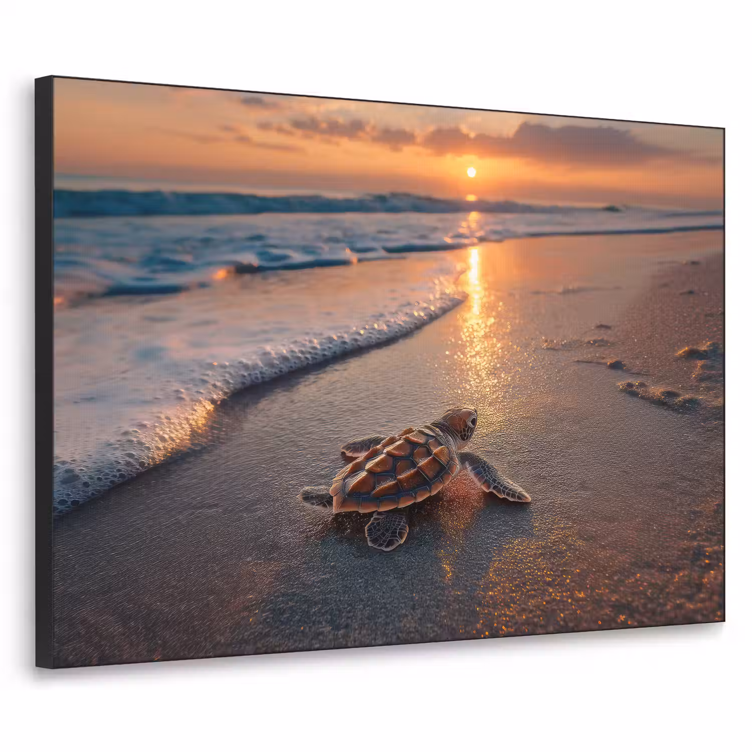 Schildpad - strand - Zonsondergang Textielframe - compleet frame klein -3d