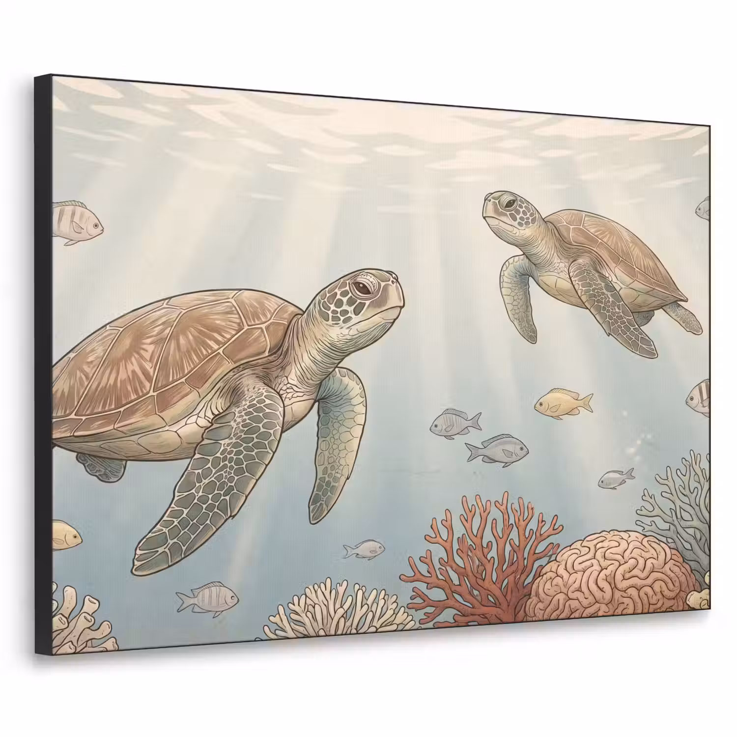 Schildpad - Onderwater - Natuur - Illustratie Textielframe zwart klein -3d