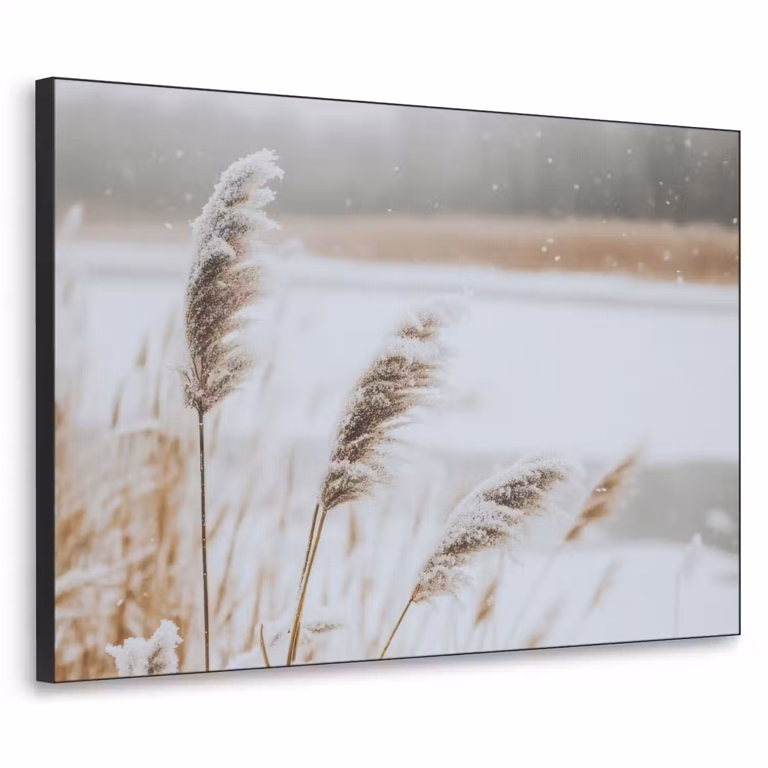 Riet - Meer - Winter - Natuur - Sneeuw - Beige Textielframe - compleet frame klein -3d