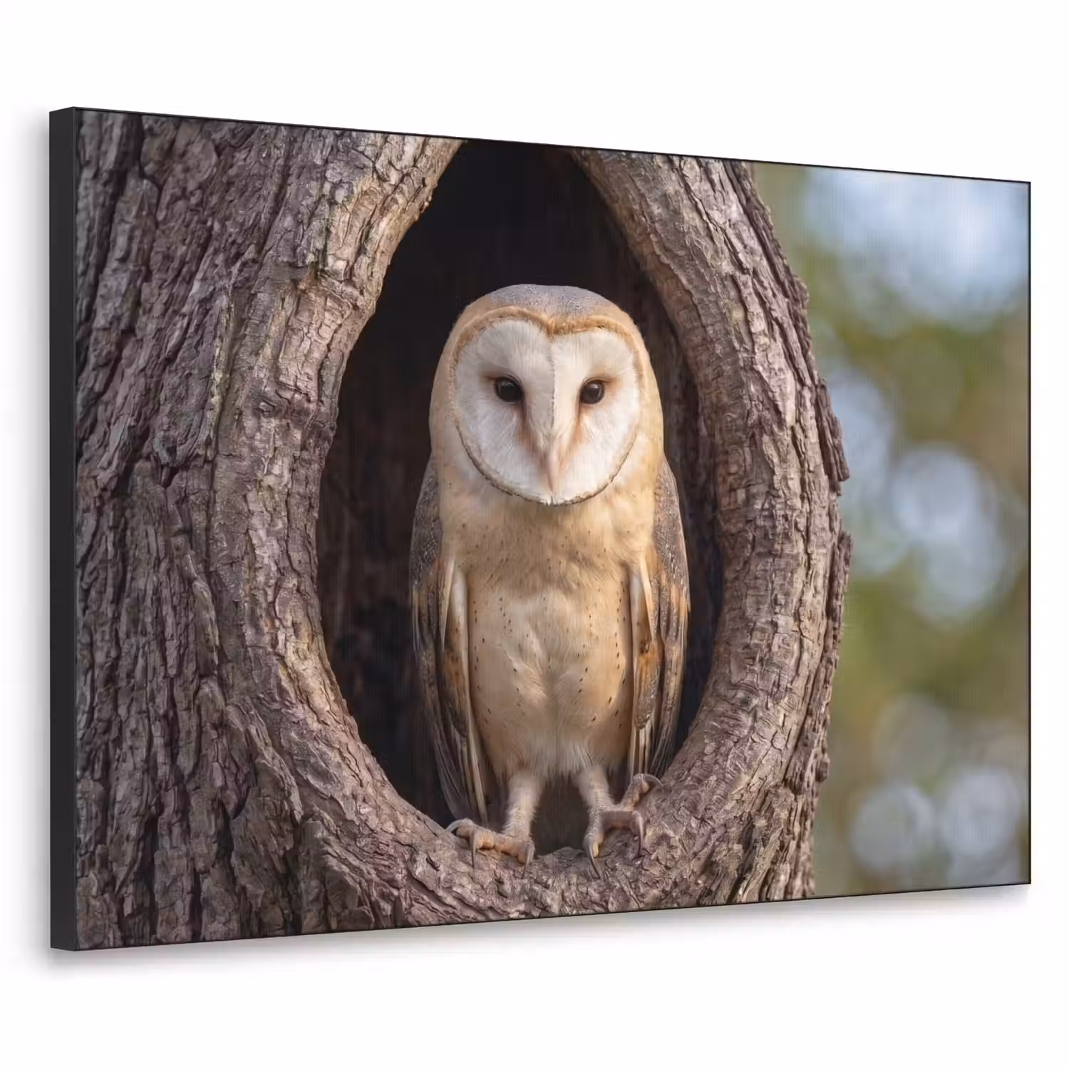 Kerkuil - Boom - Natuur - Bruin Textielframe zwart klein -3d