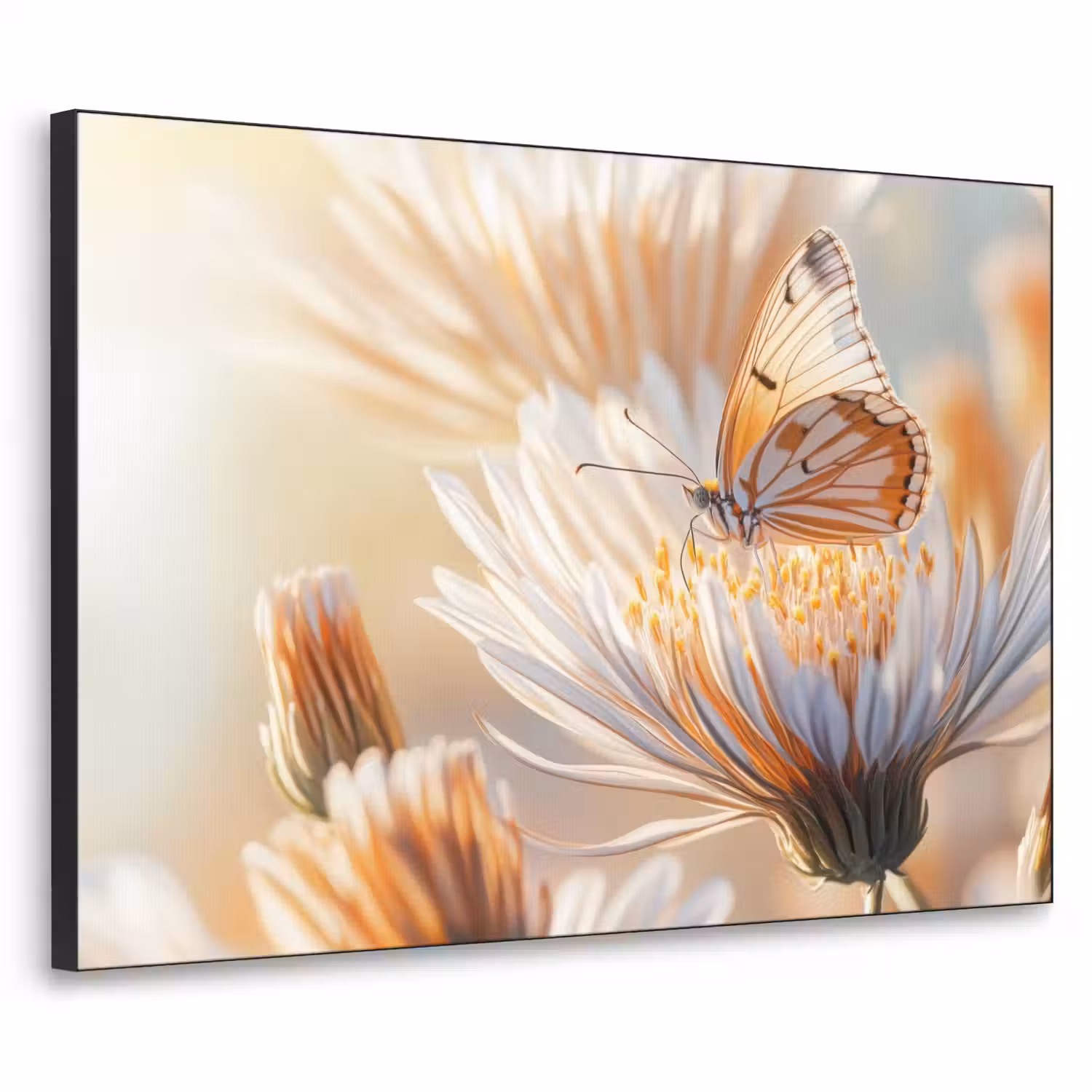 Vlinder - Bloem - Oranje Textielframe - compleet frame klein -3d