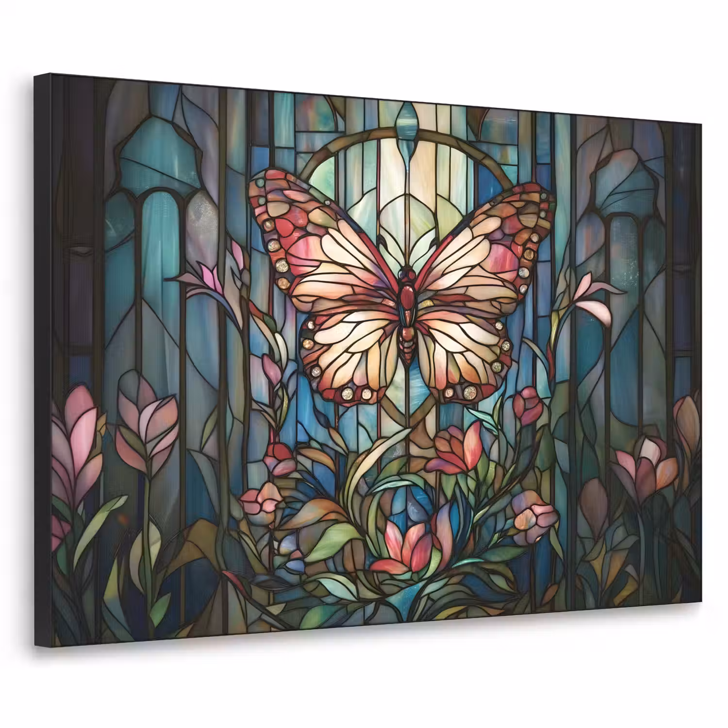 Vlinder - Roze - Bloemen - Bladeren Textielframe - compleet frame klein -3d