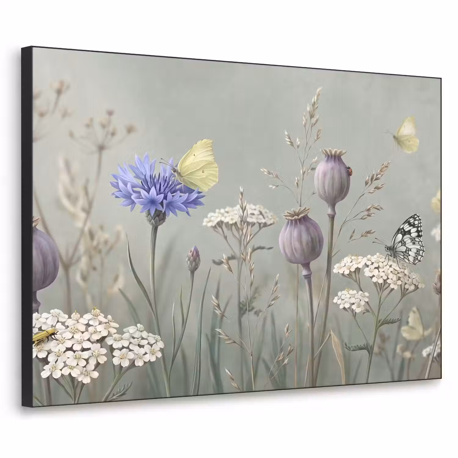 Vlinders - Wildbloemen - Illustratie - Kleurrijk Textielframe zwart klein -3d