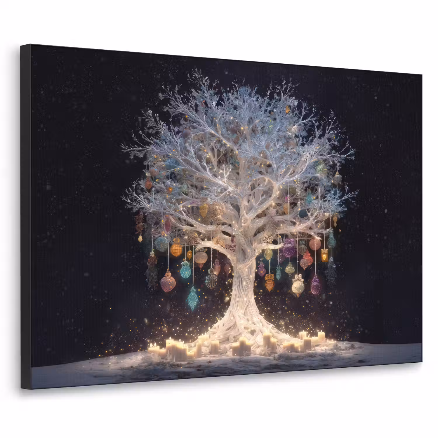 Sneeuwboom - Lichtjes - Wit - Kleurrijk Textielframe - compleet frame klein -3d