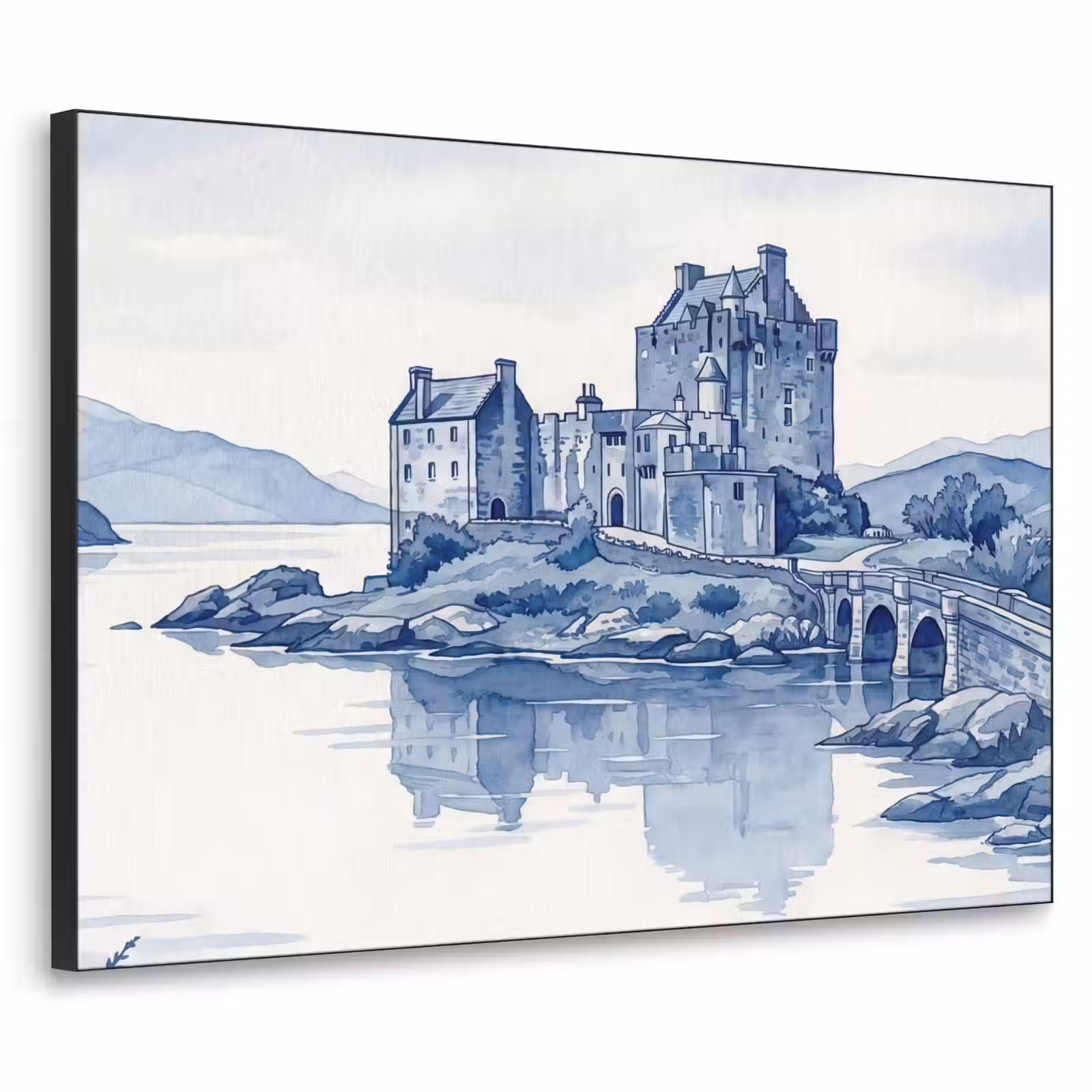 Art Frame - Schottisch - Schloss - Blau - Aquarell - Schots - Kasteel - Blauw - Aquarel Textielframe zwart klein