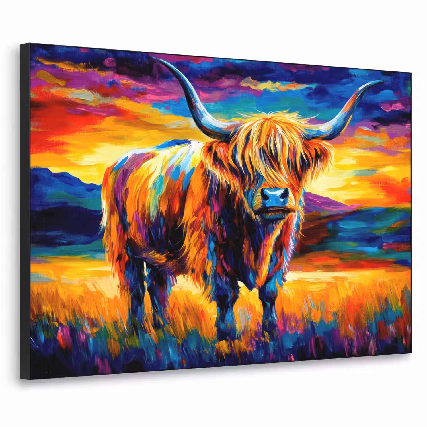 Schotse hooglander - Kunst - Koe - Dieren - Landschap Textielframe - compleet frame klein -3d