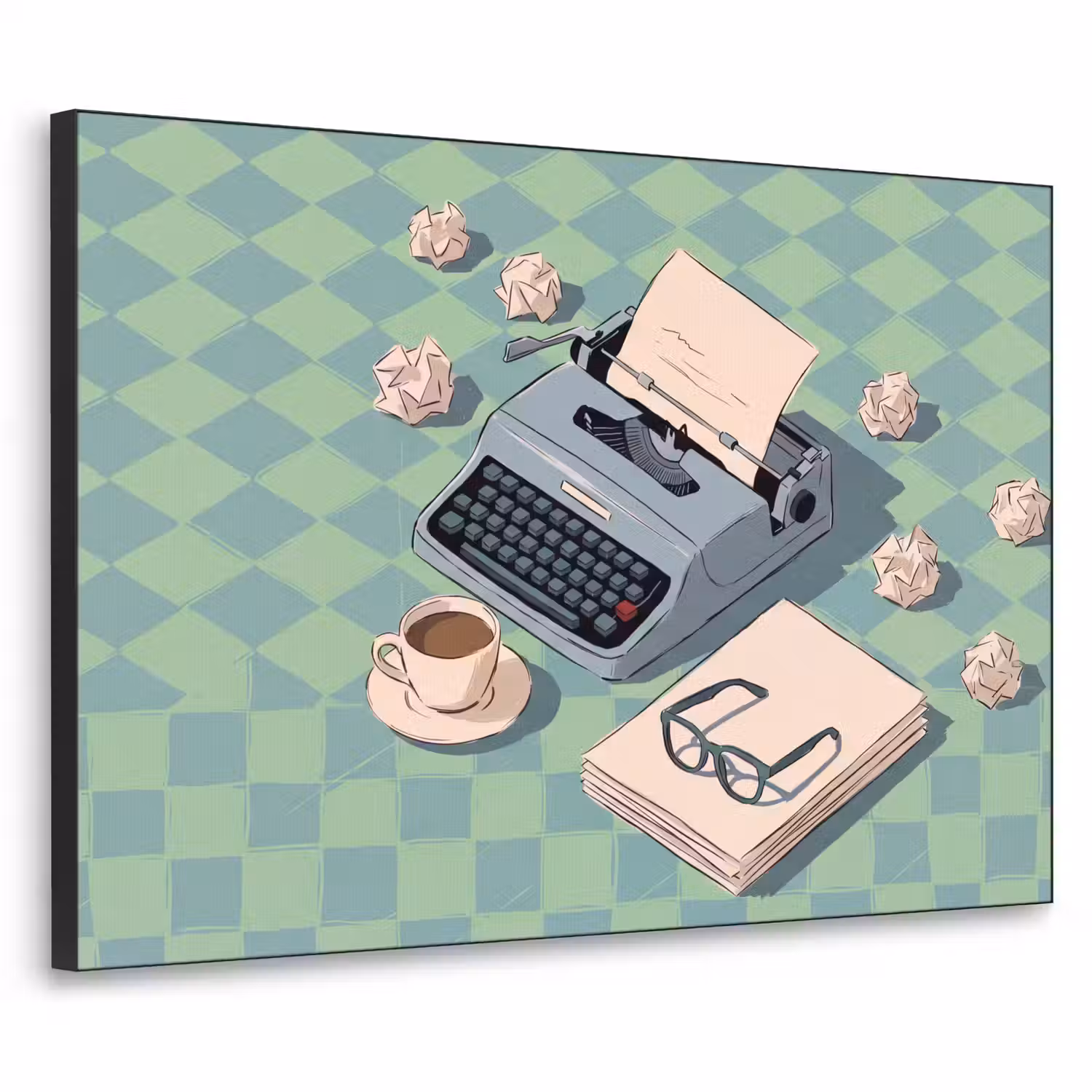 Typemachine - Kantoor - Vintage - Illustratie - Groen Textielframe zwart klein -3d