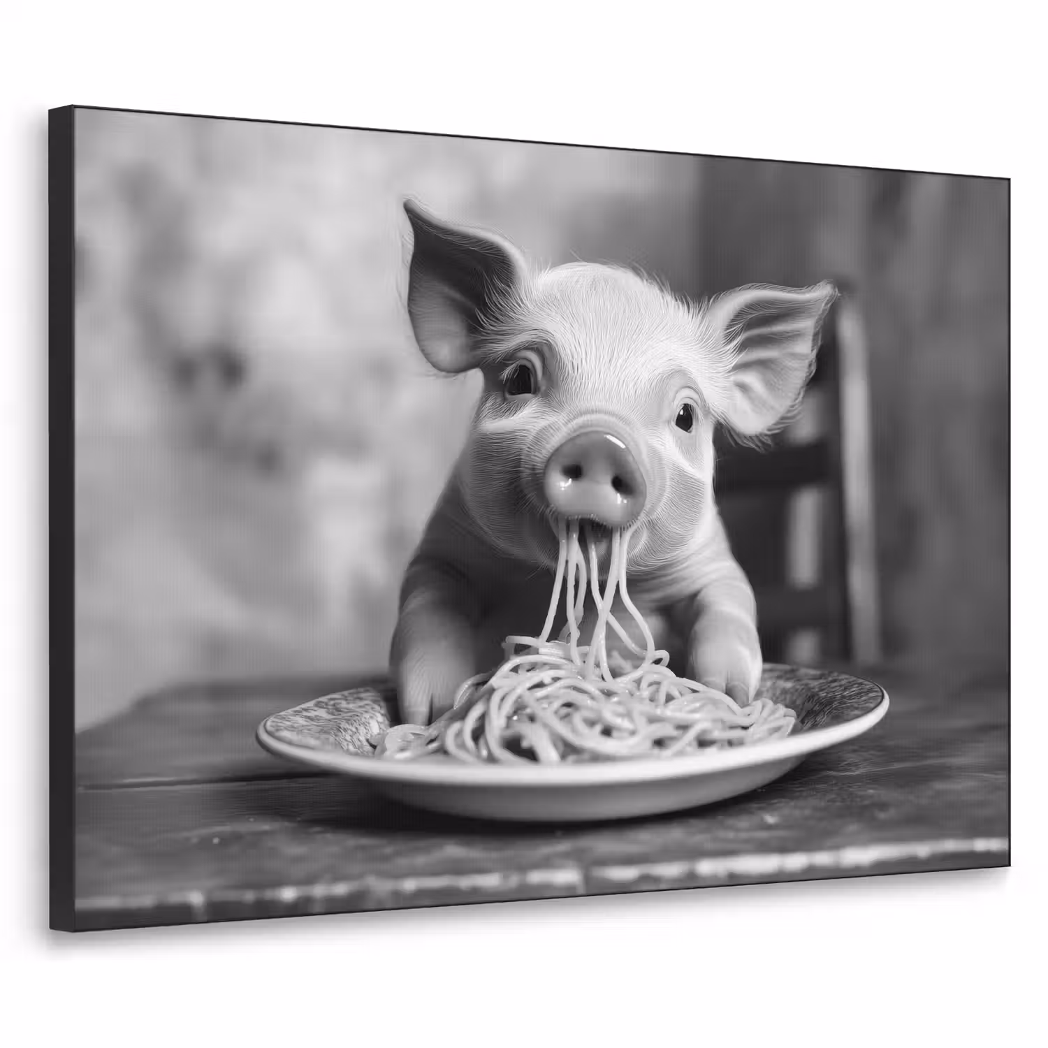 Varken - Schattig - Spaghetti - Zwart wit - Dier Textielframe - compleet frame klein -3d
