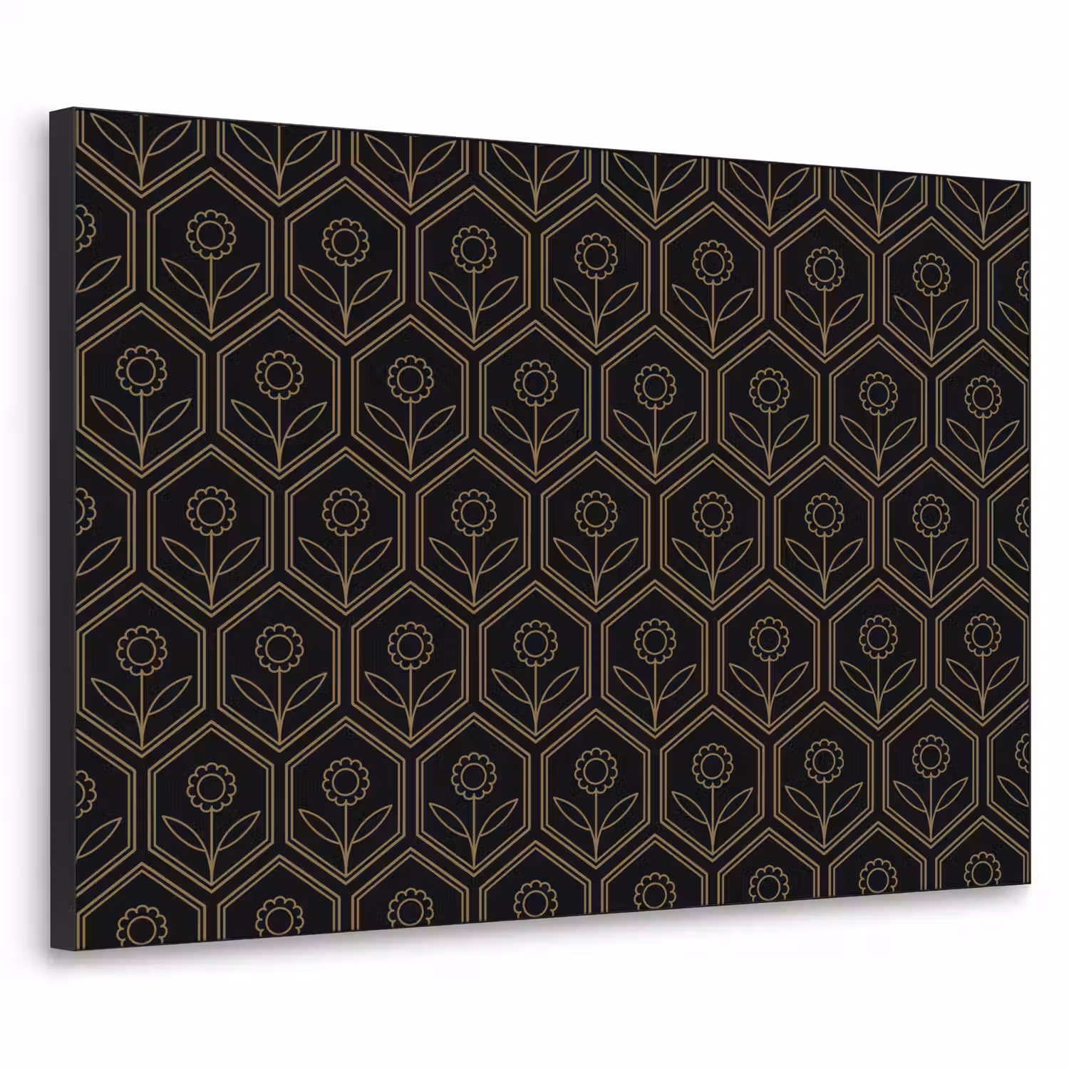 Zeshoek - Zwart - Goud - Bloem Textielframe - compleet frame klein 947 -3d