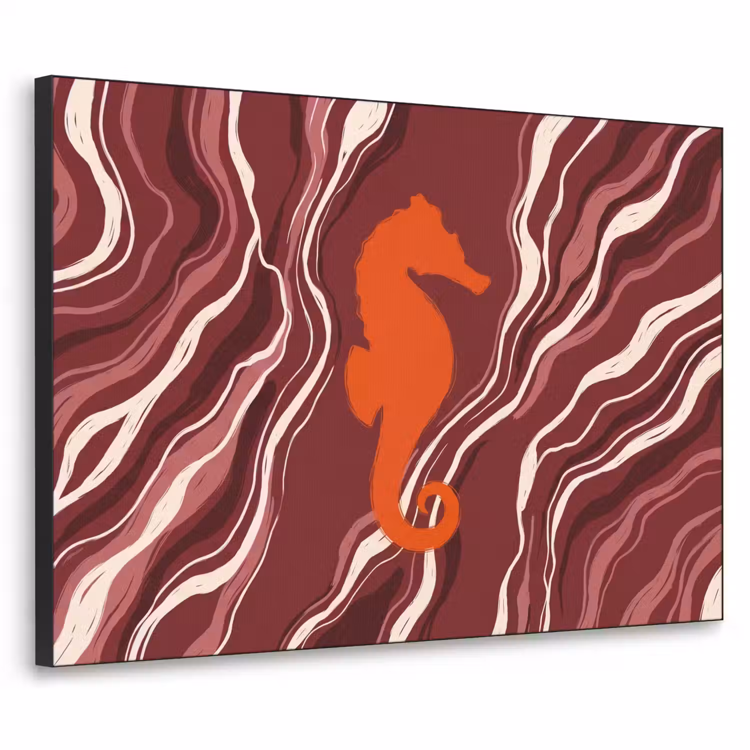 Zeepaardje - Golven - Zeeleven - Abstract - Oranje Textielframe zwart klein -3d