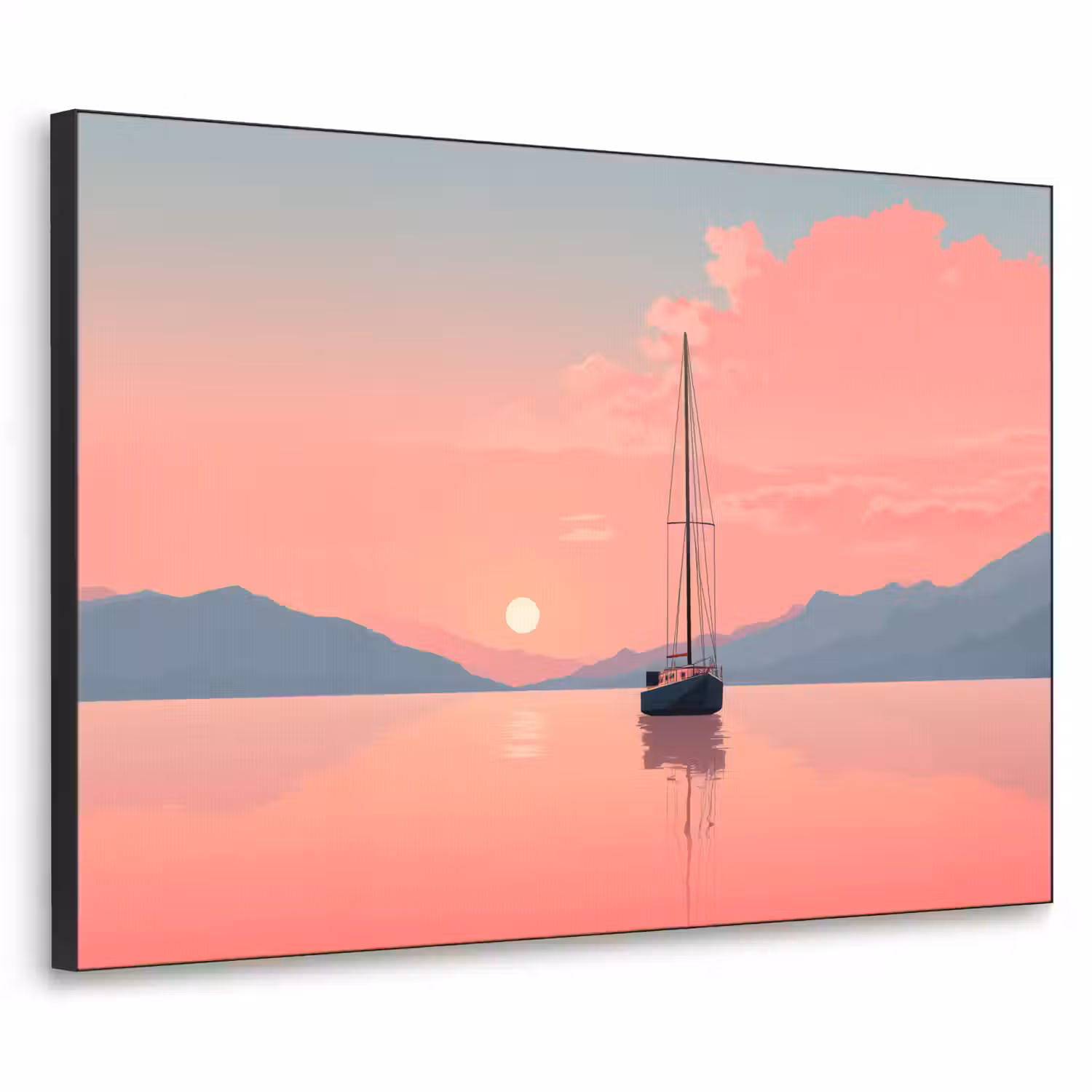 Zeilboot - Roze zee - Zonsondergang - Bergen Textielframe - compleet frame klein -3d