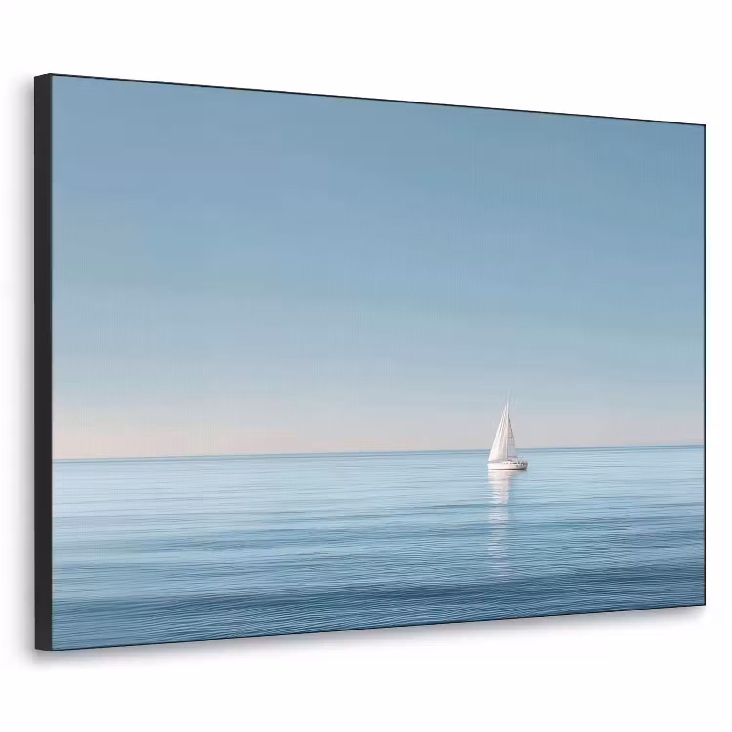 Zeilbootje - Kalme zee - Helderblauwe hemel Textielframe - compleet frame klein -3d
