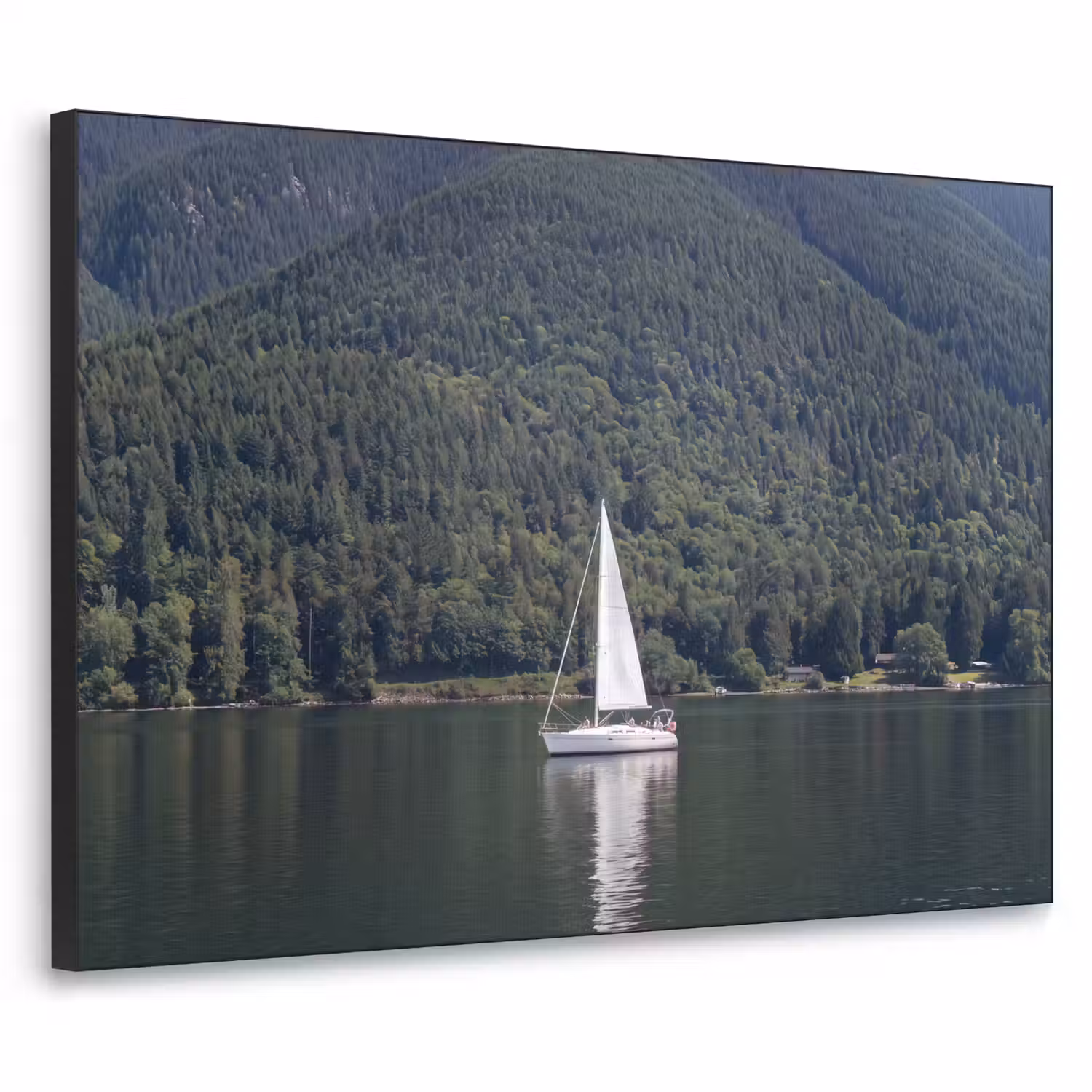 Zeilboot - Water - Bergen - Natuur - Groen Textielframe zwart klein -3d