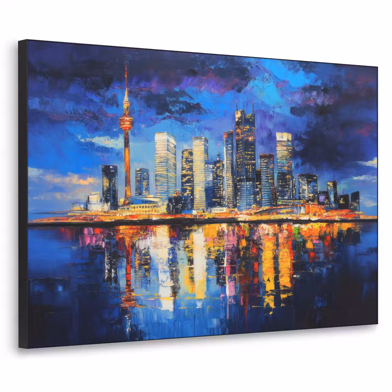 Skyline Toronto - Modern - Stadslicht - Blauw Textielframe - compleet frame klein -3d