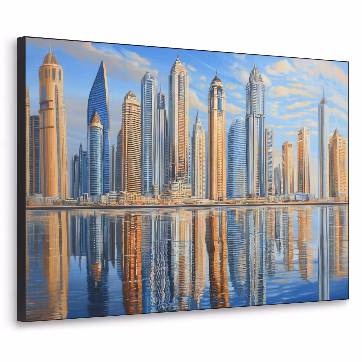 Skyline - Wolkenkrabbers - Water - Blauw Textielframe - compleet frame klein -3d