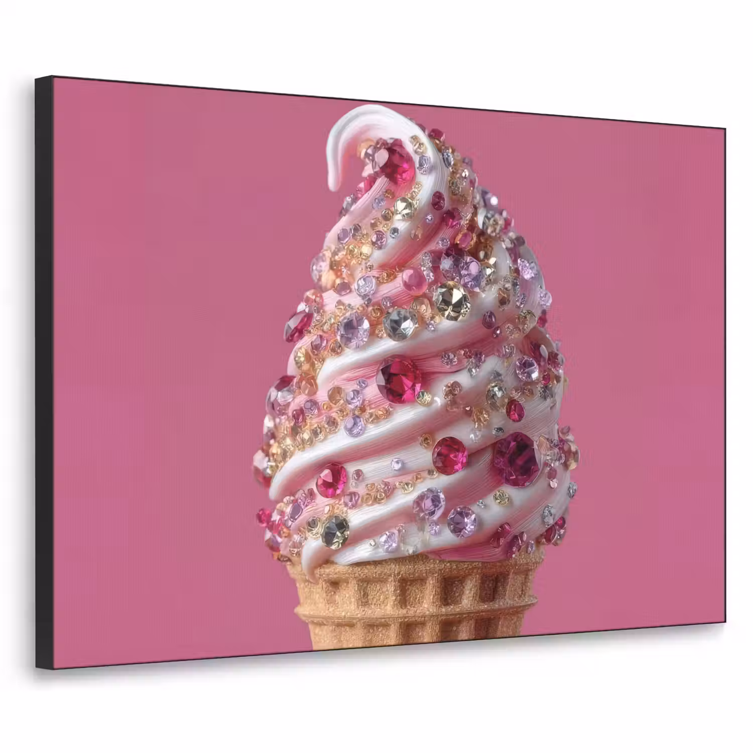 Softijs - Edelstenen - Roze - Hoorntje Textielframe - compleet frame klein -3d