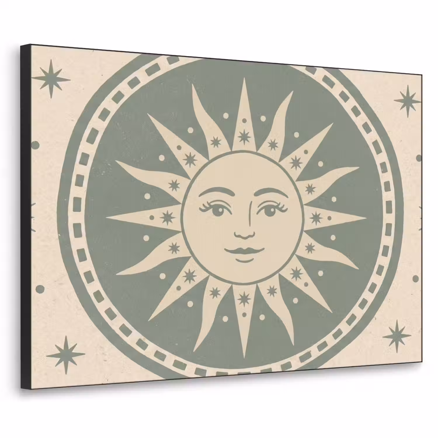 Zon - Sterren - Astrologie - Vintage - Groen Textielframe zwart klein -3d