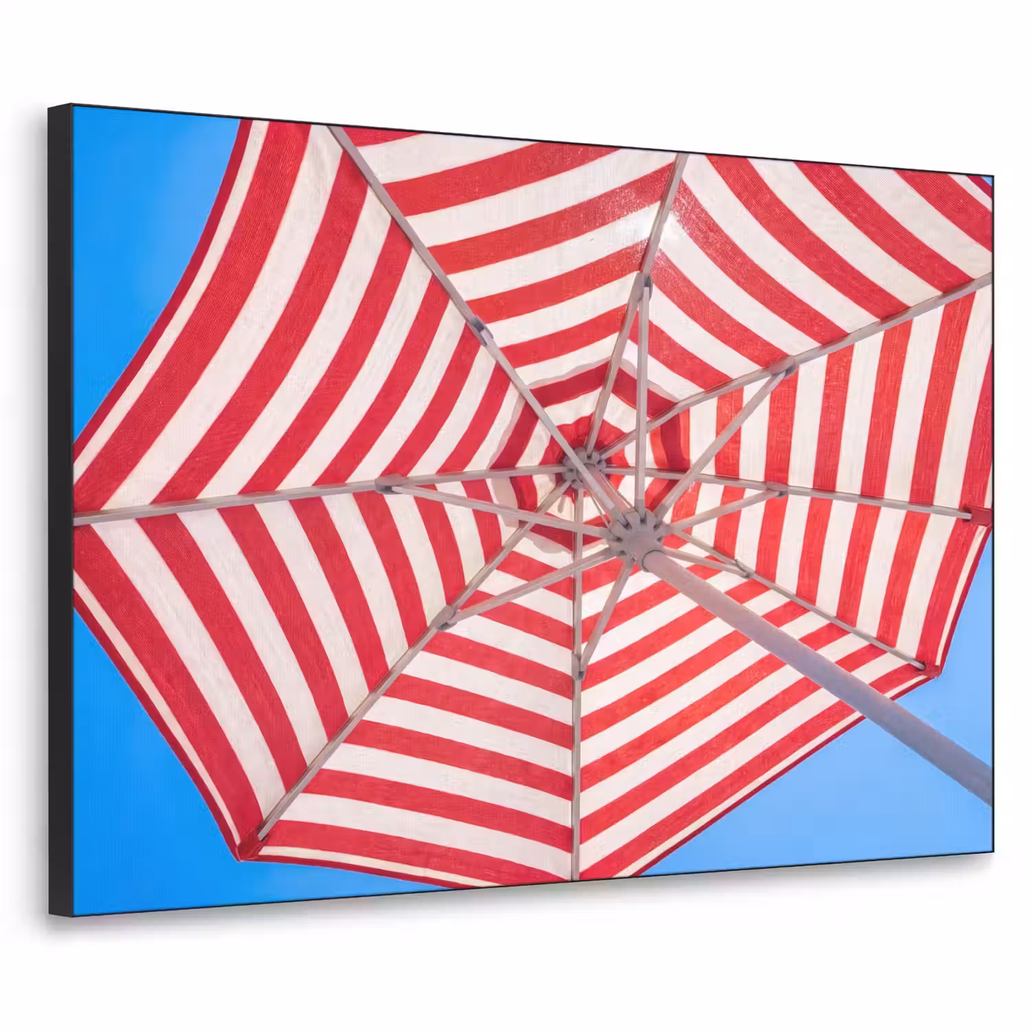 Parasol - Strepen - Zomer - Rood - Blauw Textielframe zwart klein -3d