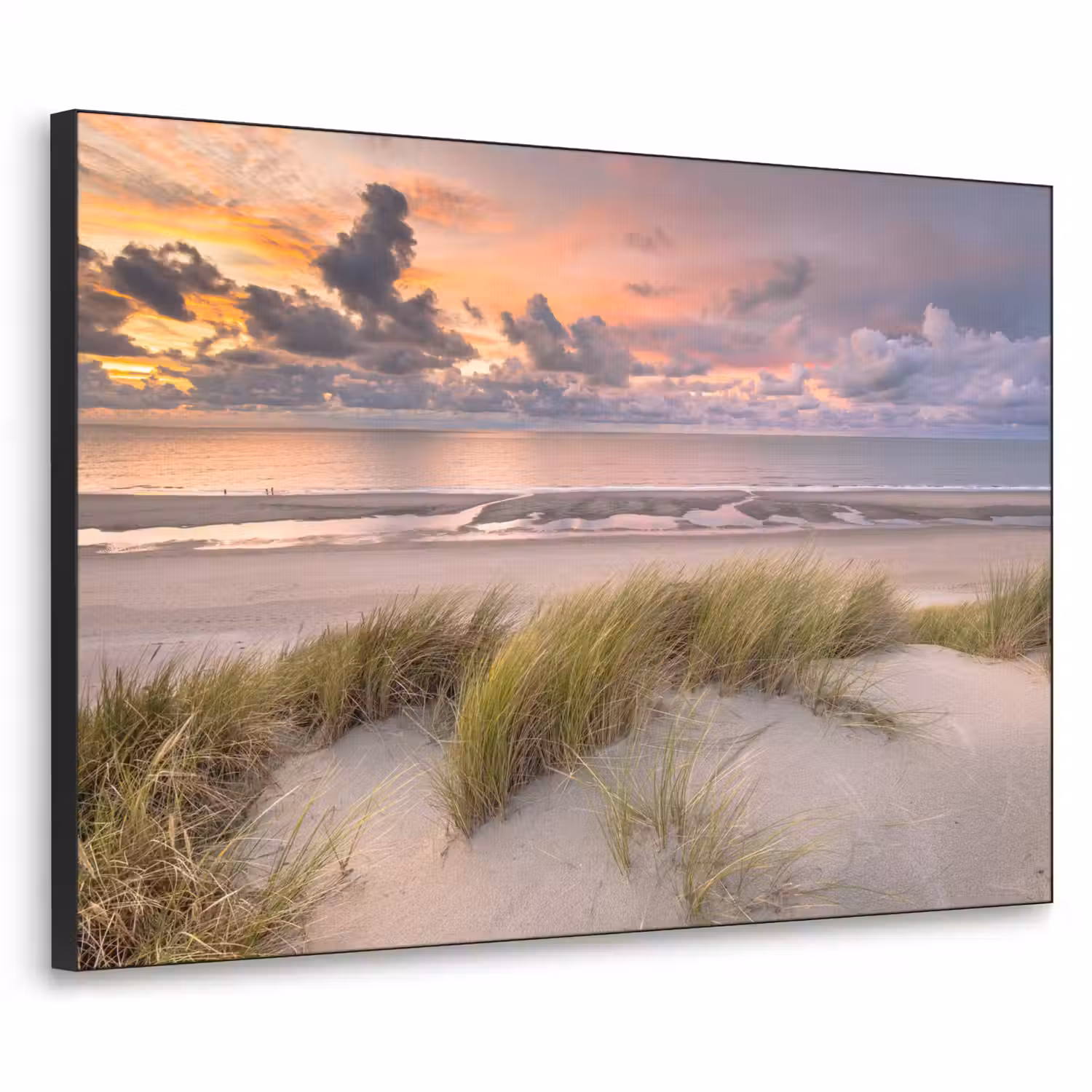 Zonsondergang - Duin - Strand - Planten - Zee Textielframe zwart klein -3d