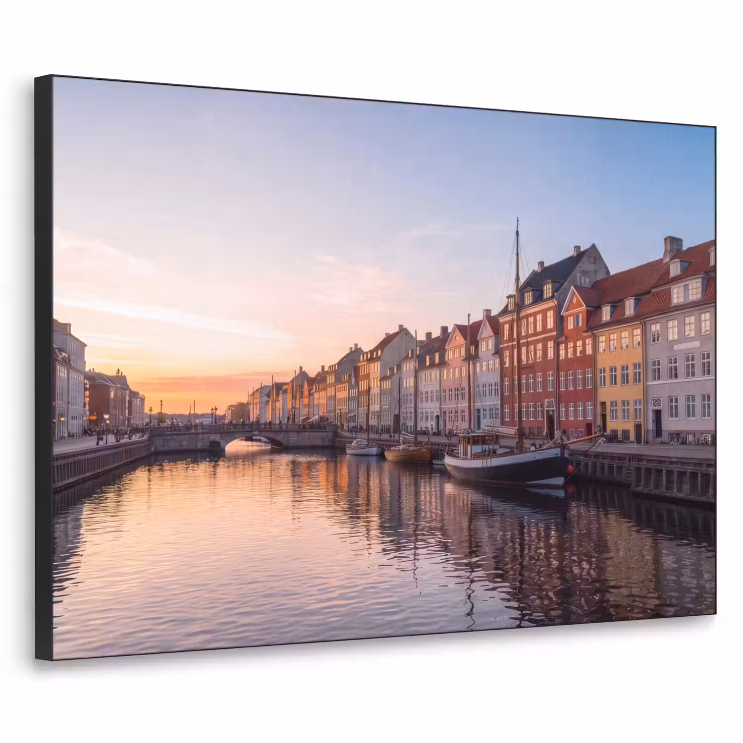 Stad - Gracht - Zonsondergang - Klassiek - Kleurrijk Textielframe zwart klein -3d