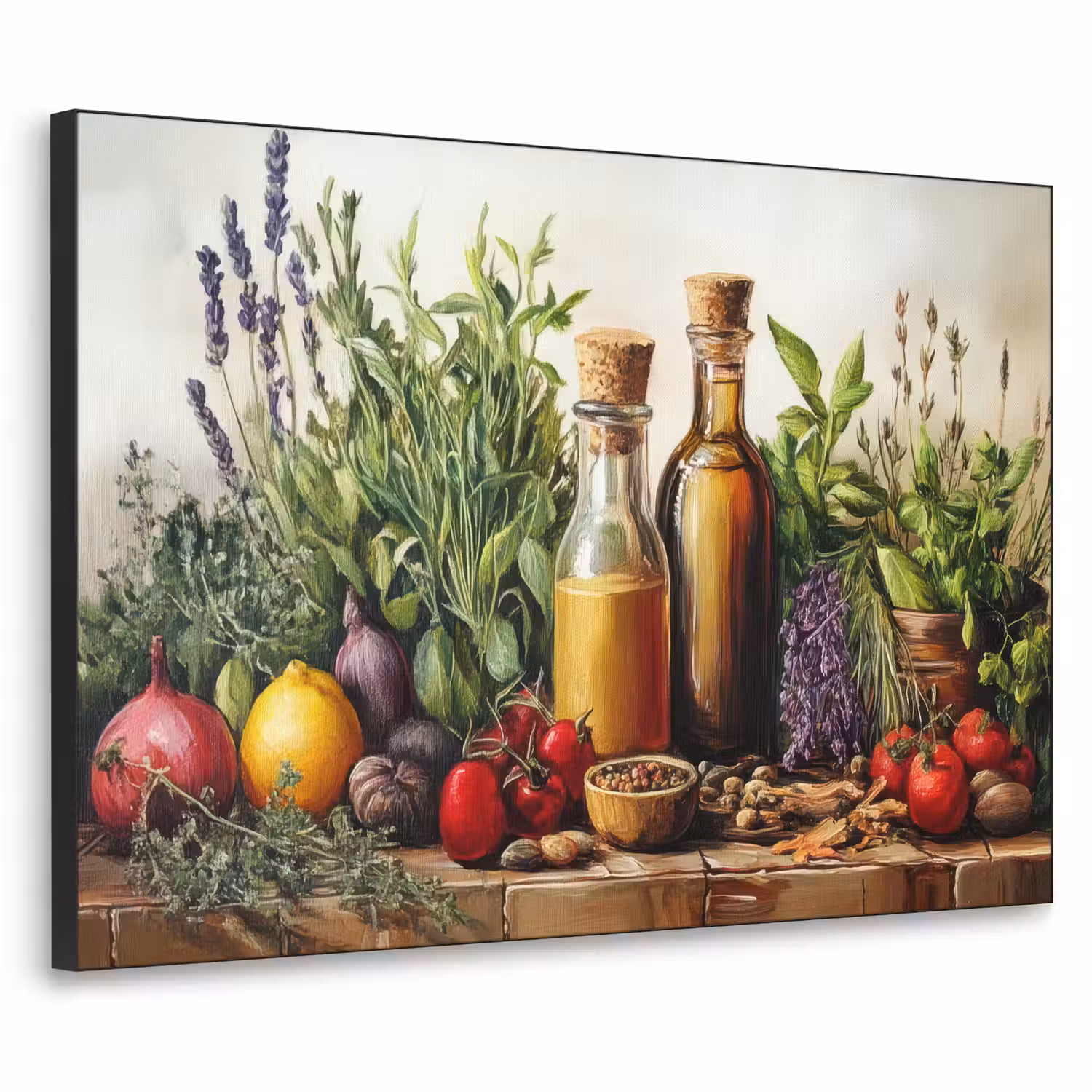 Stilleven - Kruiden - Specerijen - Fruit - Kleurrijk Textielframe - compleet frame klein -3d
