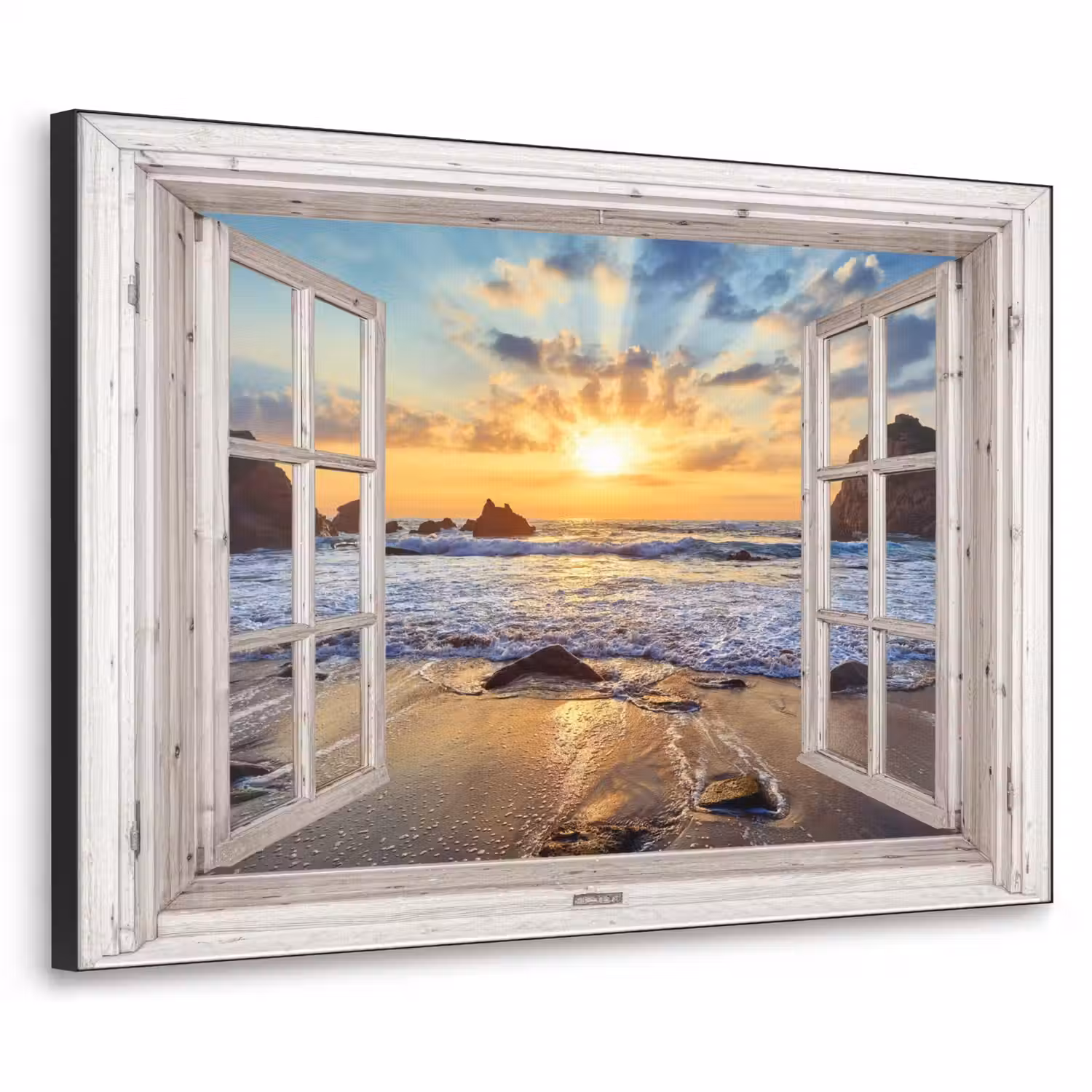 Strand - Doorkijk - Zonsondergang - Landschap - Zee - Natuur Textielframe - compleet frame klein -3d