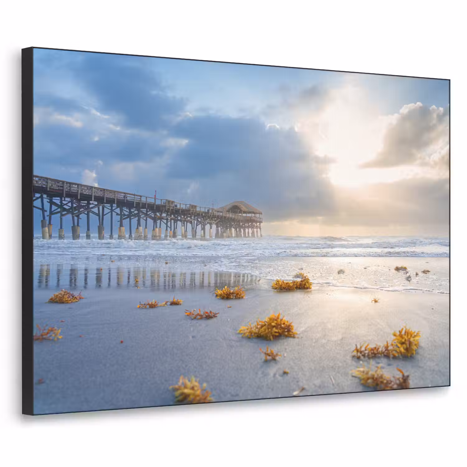 Strand - Pier - Zeewier - Zee - Zomer Textielframe zwart klein -3d